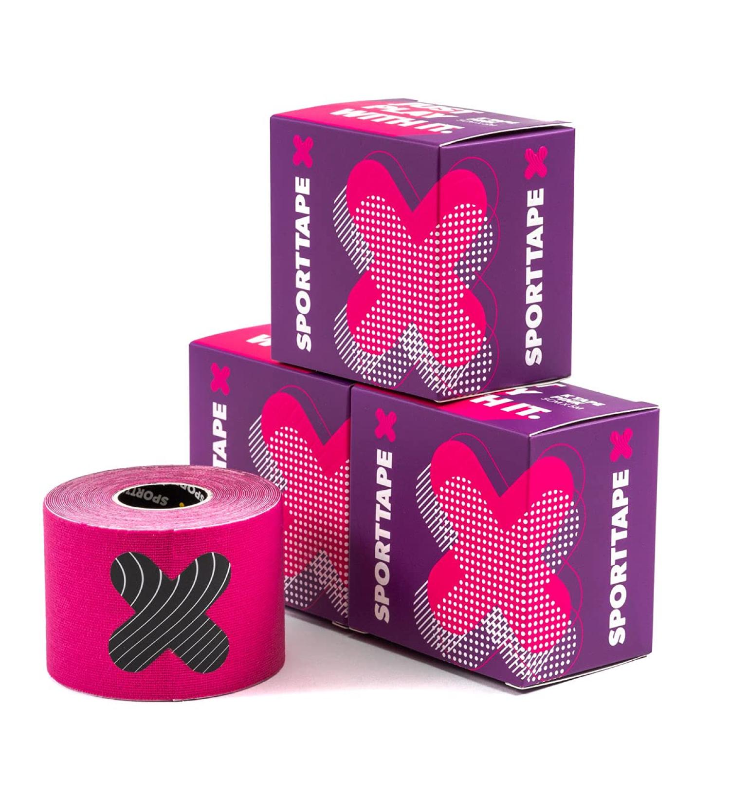 Pack of 3 Rolls - SPORTTAPE Kinesiology Sports Tape - 5m Roll - Pink | Physio & Sports Injury Muscle Tape for Shoulder Knee Ankle Shin Splints Support. Waterproof & Hyopallergenic Kinetic Tape Pink 3 Rolls - Buy Online on GoSupps.com