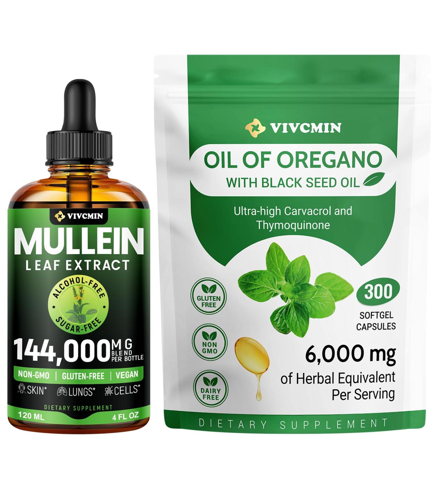 vivcmin Oil of Oregano & Mullein Drops - Respiratory & Digestive Support Wellness - Buy Online on GoSupps.com