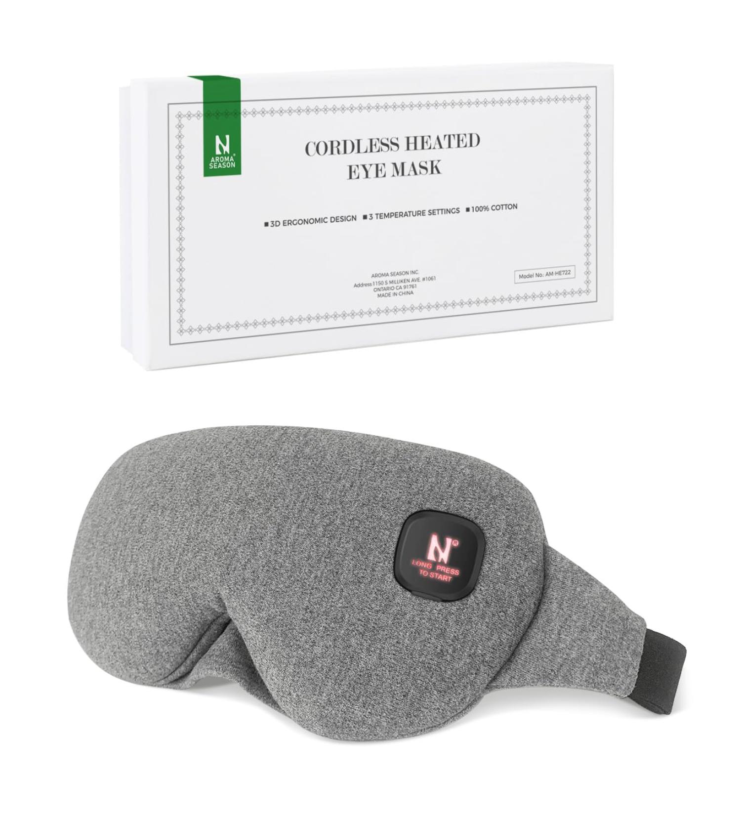 Aroma Season Heated Eye Mask Warm Compress for Eyes Cordless Heated Eye Masks Block light Rechargeable Washable Design Gift for Men Women(Grey) - Buy Online on GoSupps.com