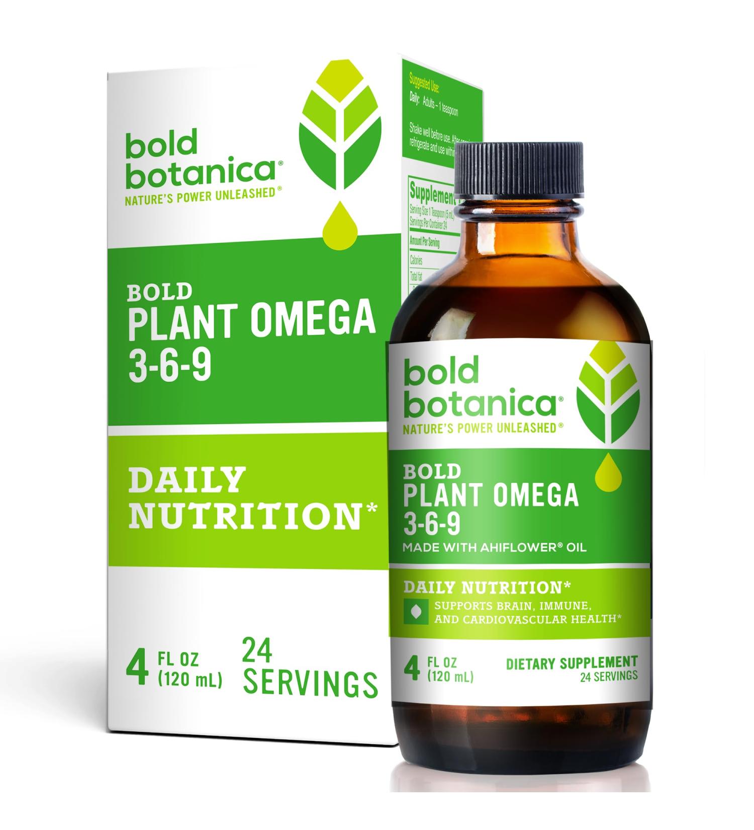 Bold Botanica Plant Vegan Omega 3-6-9 with Ahiflower Oil Omega 3 Liquid Supplement for Women & Men Plant-Based Omegas for Brain & Immune Health Better Than Flax Fish Free Sugar-Free 4 fl oz - Buy Online on GoSupps.com