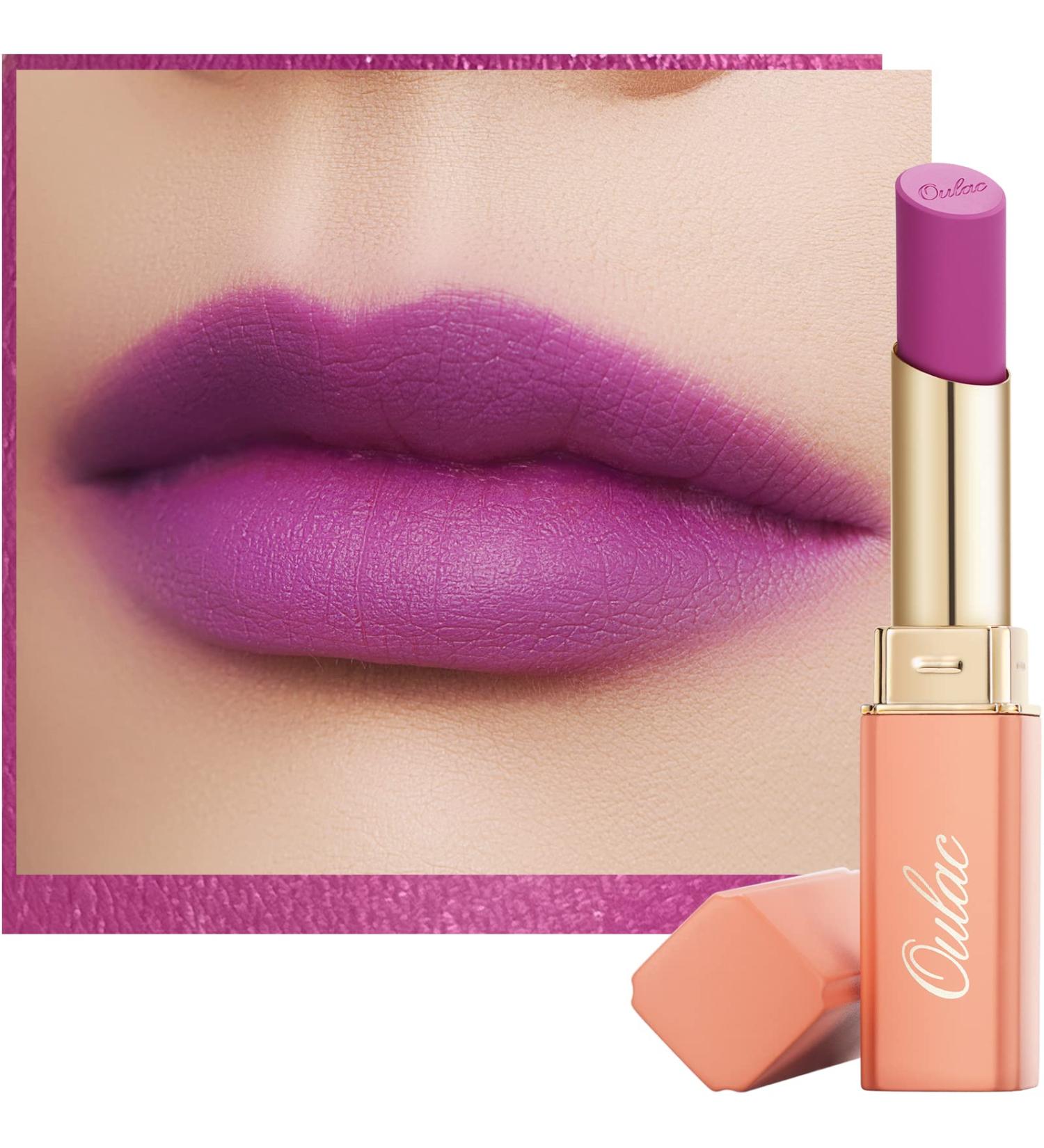 Oulac Soft Matte Lipstick - Violet Purple Duo Cream | Rose Oil Enriched | Vegan & Cruelty-Free | 3.6g | Summer Again - Buy Online on GoSupps.com