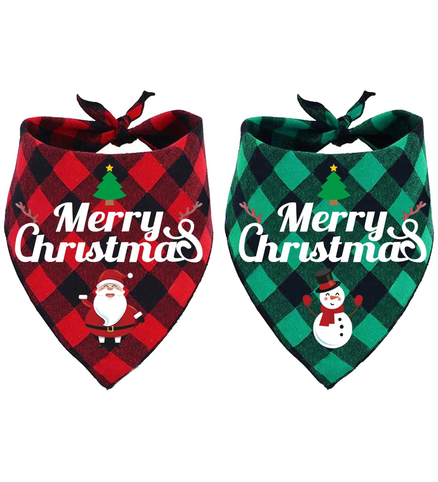 GOYOSWA 2 Pack Christmas Dog Bandanas Classic Buffalo Plaid Merry Christmas Holiday Dog Bandana Triangle Scarf Christmas Pet Bandanas for Small Medium Large Dogs (Red and Green Christmas) Red and Green Christmas - Buy Online on GoSupps.com