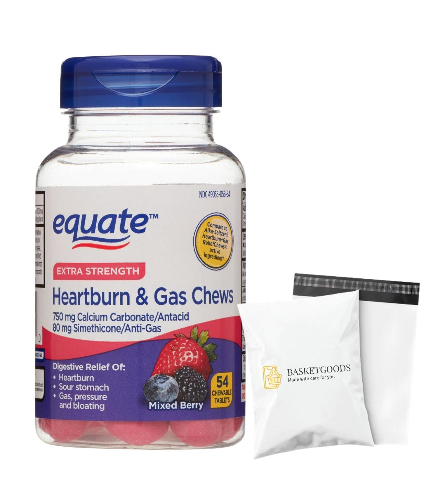 BASKETGOODS Equate Antacid and Anti Gas-Extra Strenght Tablets chewable Mixed Berry Flavor 54 Count (Pack of 1) Set by Basket Goods - Buy Online on GoSupps.com