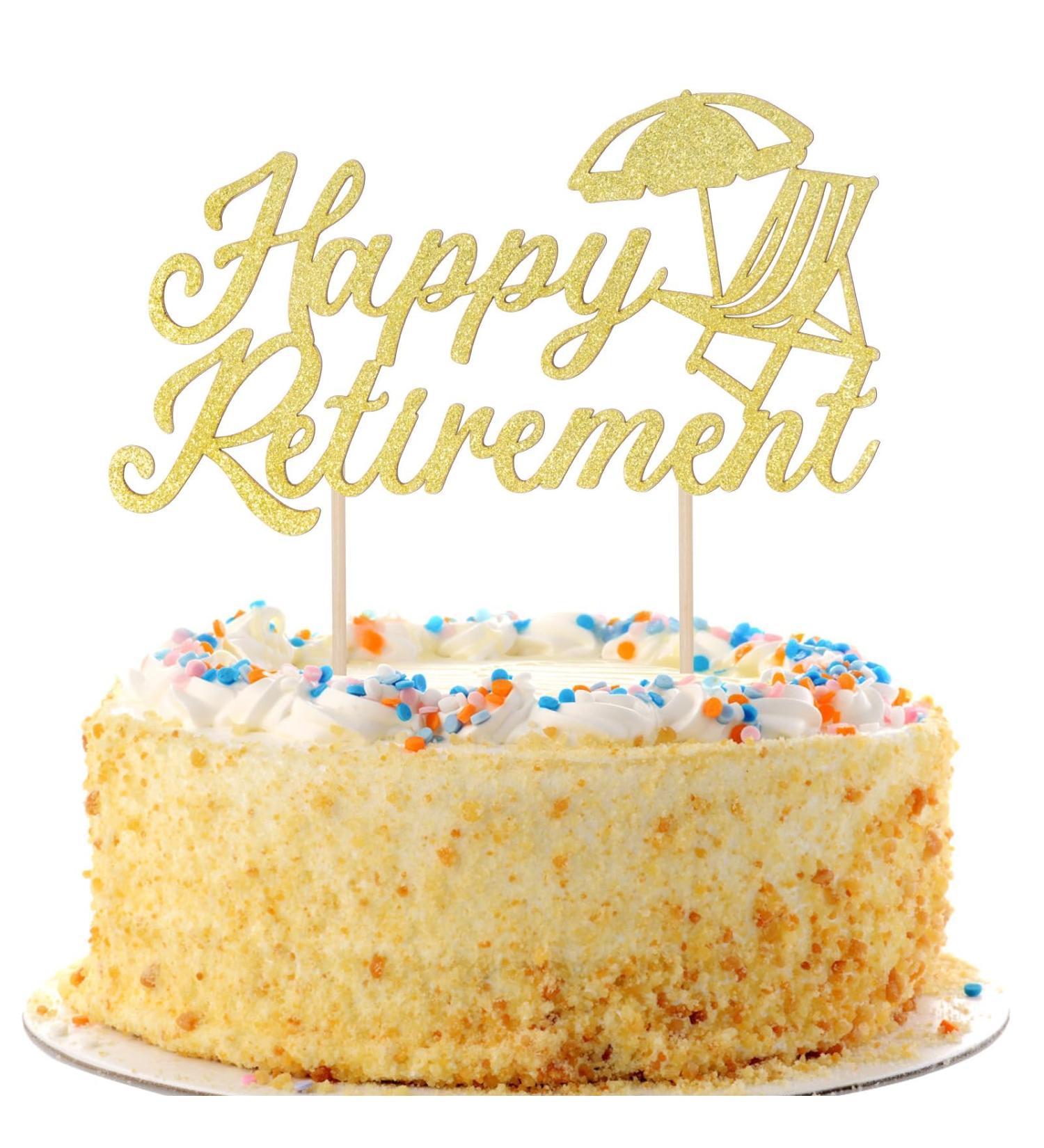 Happy Retirement Gold Cake Topper Glitter Paper Cake for Decorations Supplies Retirement Party for Friends Familly - Buy Online on GoSupps.com