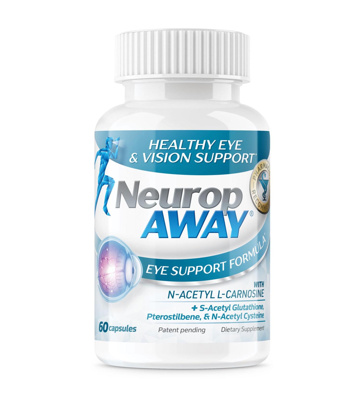 NeuropAWAY Eye Support Supplement 60CT with Lutein N-Acetyl L-Carnosine S-Acetyl Glutathione N-Acetyl Cystiene Pterostilbene Lycopene Zeaxanthin to Support Healthy Vision Helps Blurry and Dry Eyes Eye Support 60CT - Buy Online on GoSupps.com