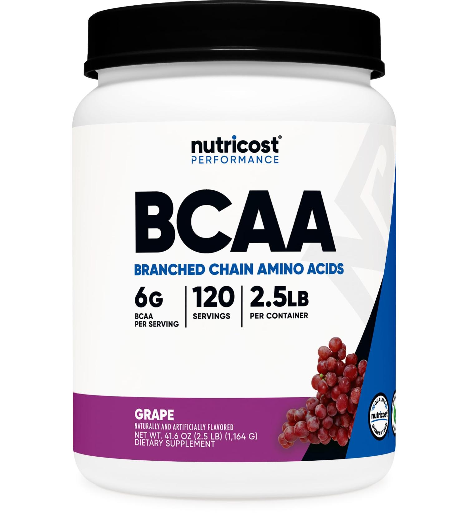Nutricost BCAA Powder (Grape) - 120 Servings Gluten Free Non-GMO Vegetarian Optimal 2:1:1 Ratio - International Shipping Available - Buy Online on GoSupps.com