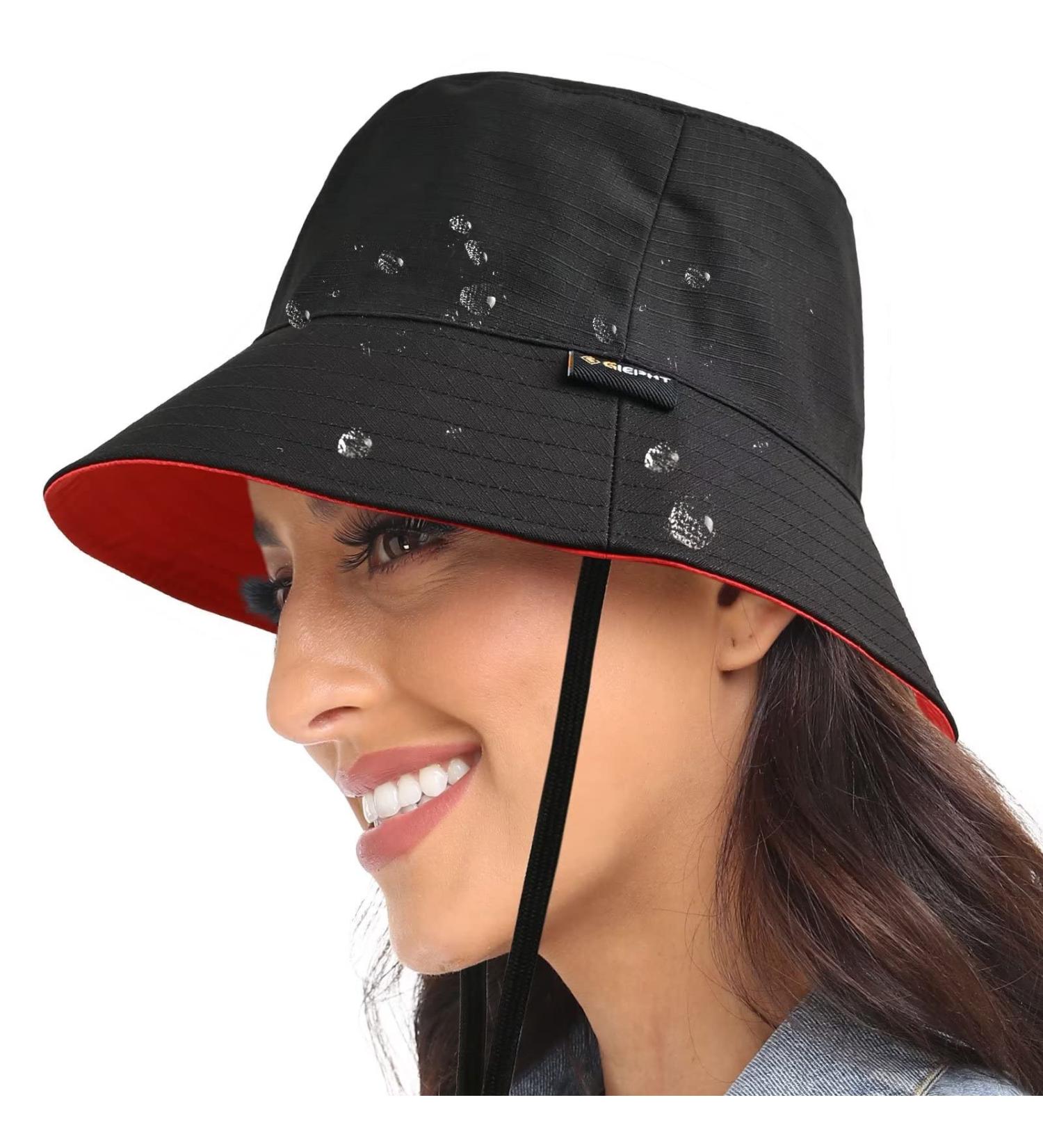 Reversible Waterproof Bucket Rain Hat | Water Repellent | Removable Chin Strap | Small-Medium Black/Red | Women's/Ladies Summer Hat - Buy Online on GoSupps.com