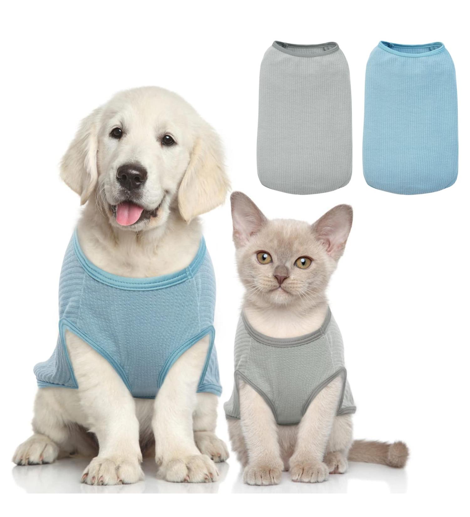 2-Pack Dog Clothing | Soft Cotton Sweaters & Shirts for Small Dogs & Cats | Air-Permeable Chihuahua T-Shirts - XL Gray & Blue - Buy Online on GoSupps.com