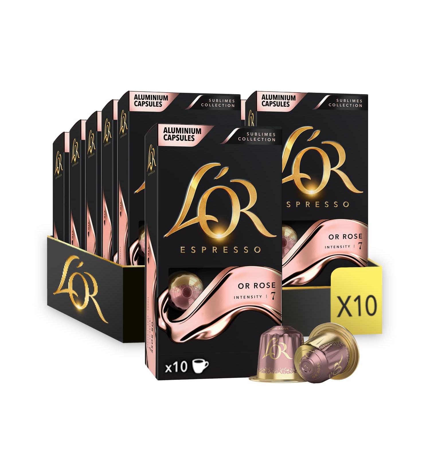 L'OR - Espresso Coffee - Rose Gold - Intensity 7 - Vegetable and Fruity Aromas - 10 packs of 10 aluminum capsules - Buy Online on GoSupps.com