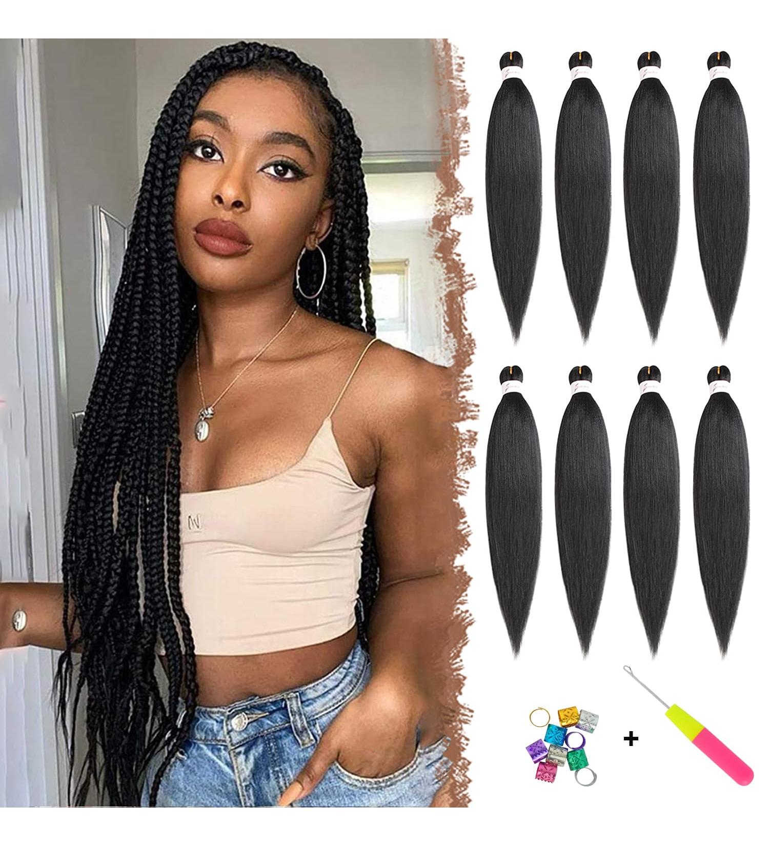 Feshfen Pre Stretched Hair Extensions for Braids - 65 cm 8 Pack Yaki Texture Synthetic Hair Darkest Brown (4#) - Easy Braiding - Buy Online on GoSupps.com