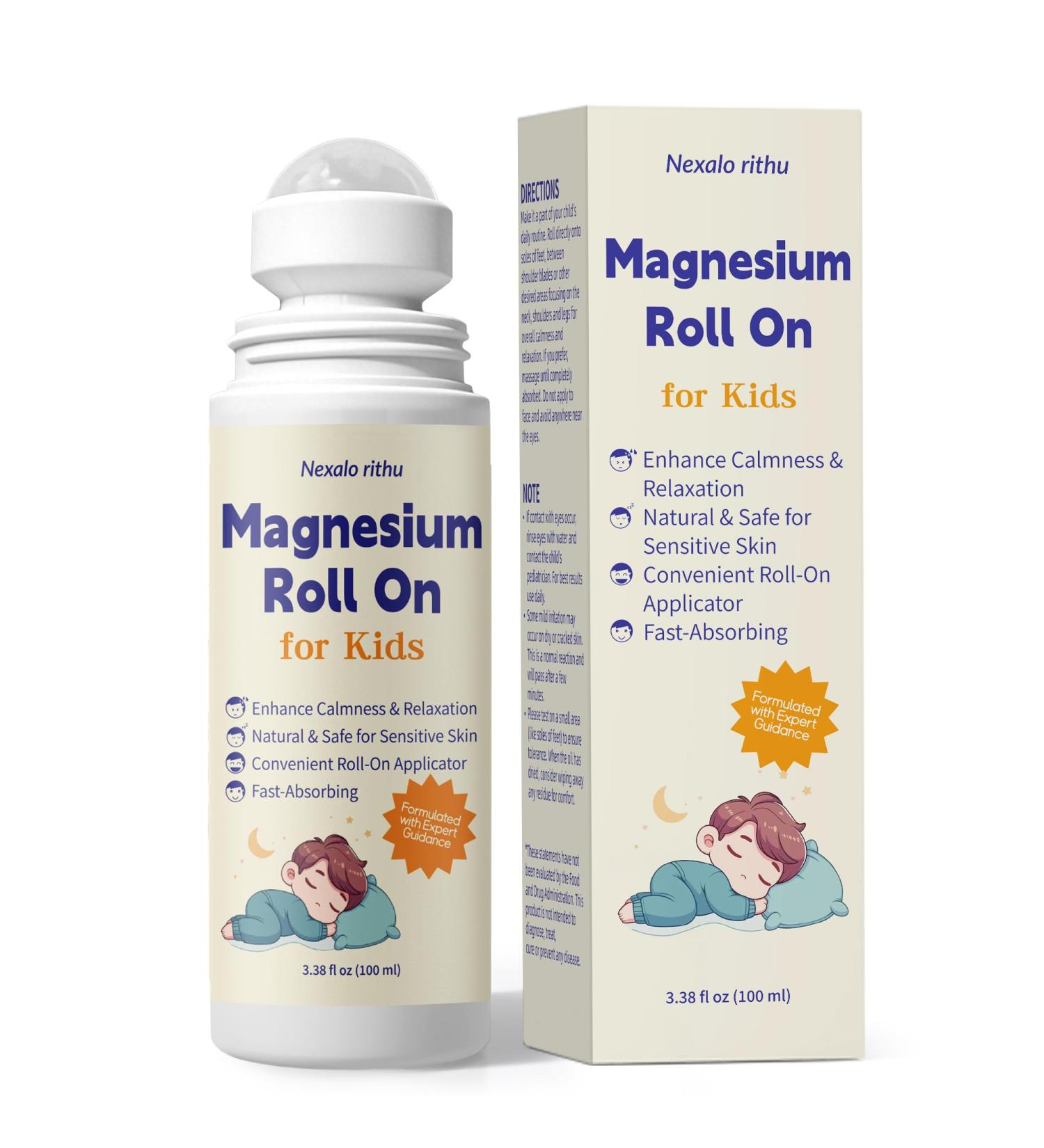 Magnesium Roll-On for Kids with Dead Sea Magnesium Chloride Calming Routine & Muscle Comfort Support Fast-Absorbing Non-Greasy with Chamomile & Aloe 3.38 fl oz - Buy Online on GoSupps.com