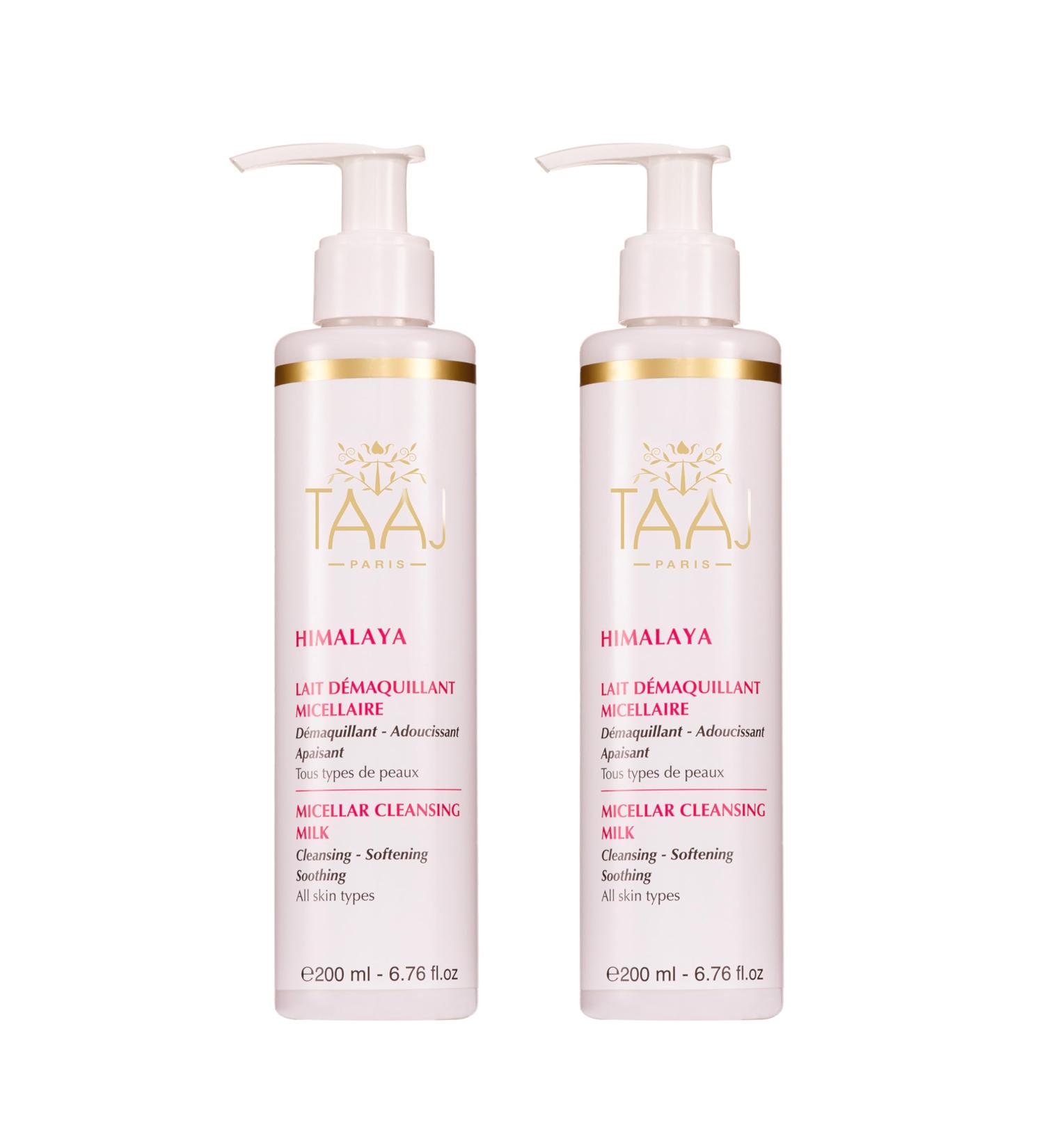 TAAJ TAAJ | Himalayan Micellar Cleansing Milk | Cleanses and removes make-up | Removes impurities | Perfectly soft and supple skin | Made in France | Vegan | Pack of 2 200 ml - Buy Online on GoSupps.com