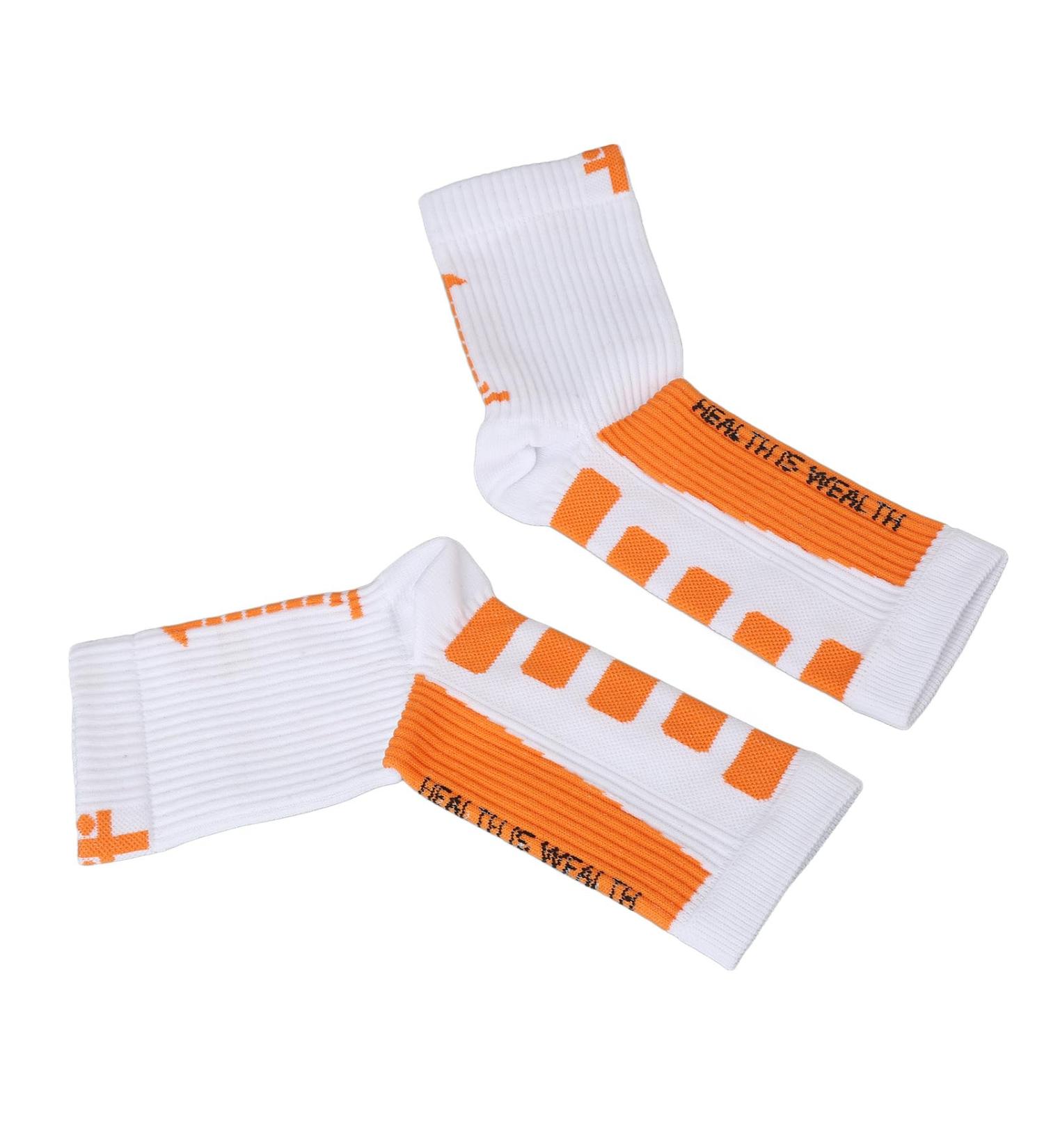 Sports Heel Socks Sectional Compression Restraint Free Foot Sleeves for Athlete (White and Orange) - Buy Online on GoSupps.com