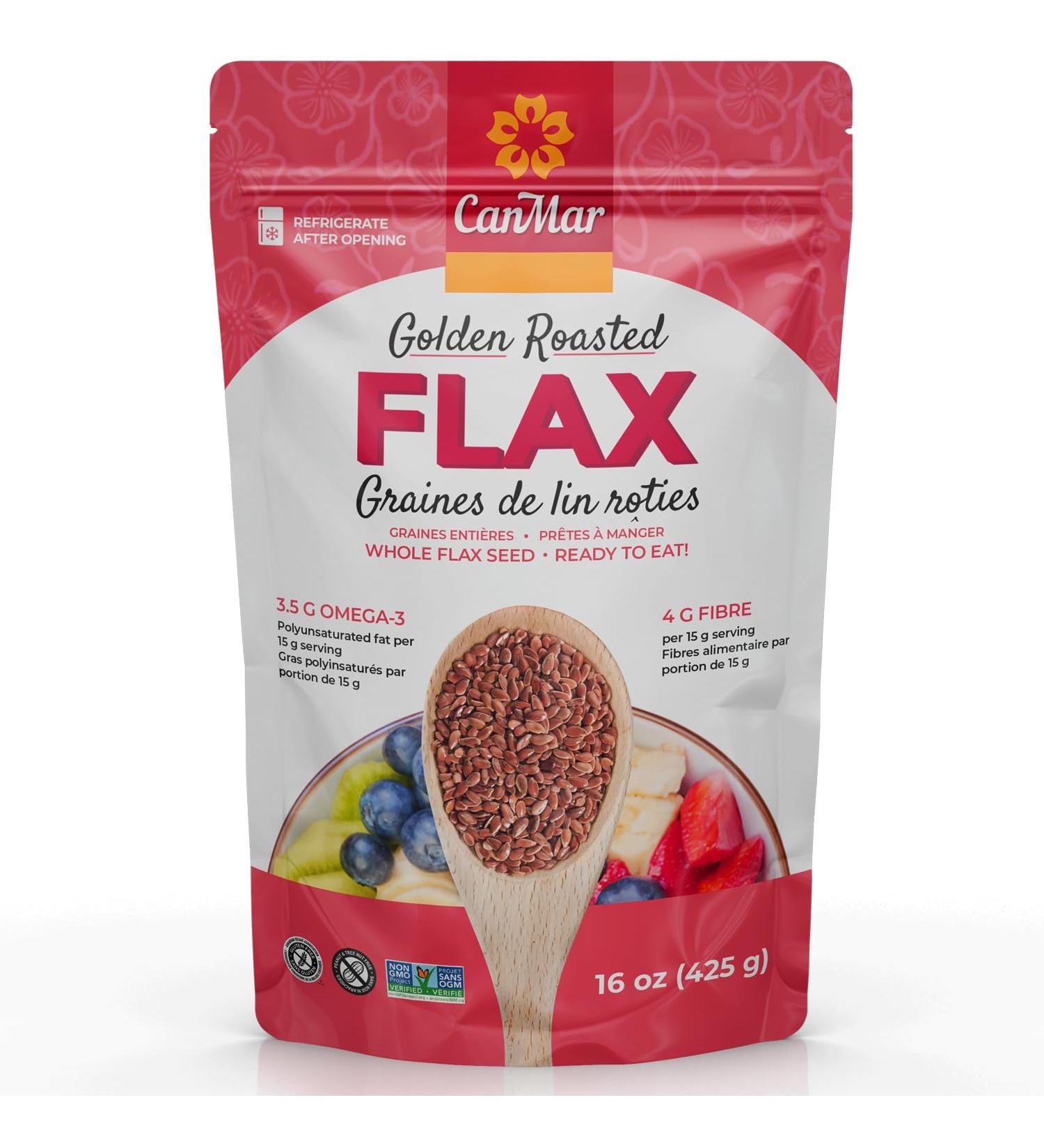 CanMar Golden Roasted Whole Flax Seed (425g) Non-GMO Flax Seeds - Gluten Free & Vegan - Flaxseed with Omega-3 Fiber - Golden Flax Seeds Linseed - Flax Seeds Whole - Buy Online on GoSupps.com