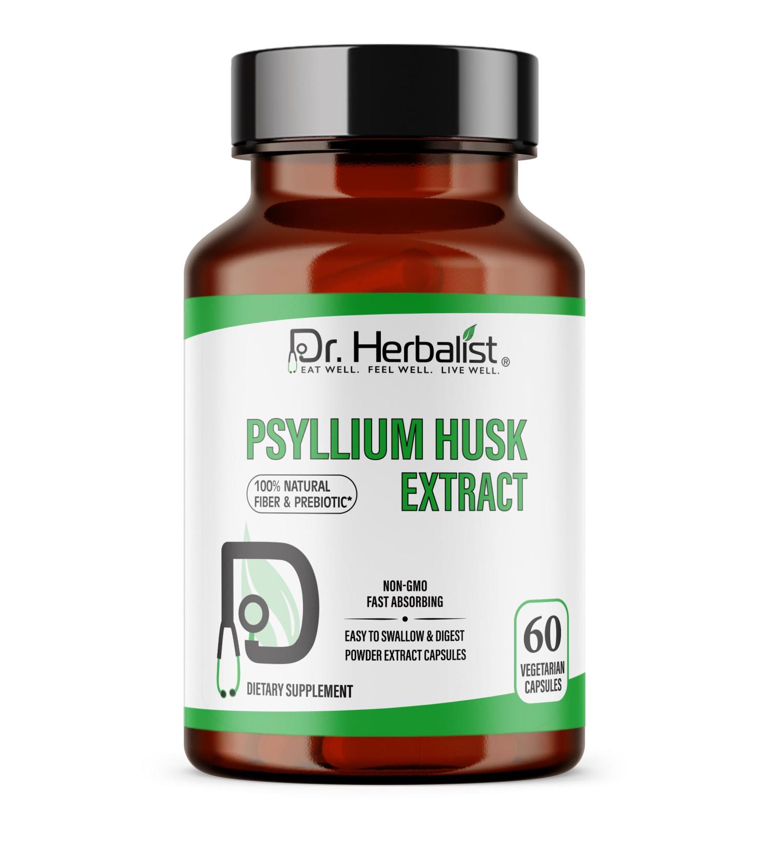 Dr. HERBALIST Psyllium Husk Extract 500mg Per Serving (Plantago Ovata Fiber Supplement) 60 Veg Capsules Fast Absorption Gentle on Stomach Supports Digestion & Daily Fiber. Unflavored 1 - Buy Online on GoSupps.com