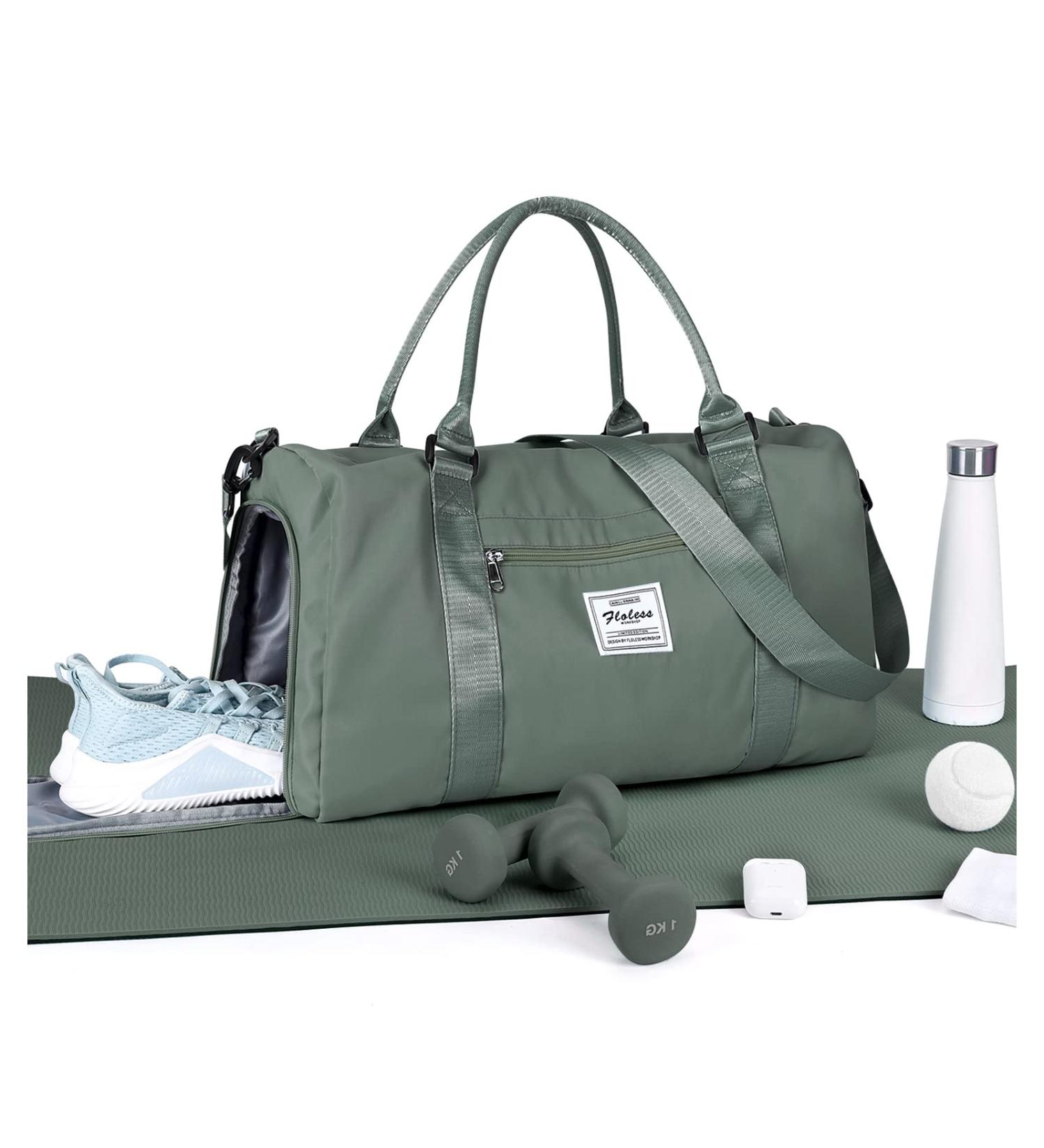 Womens Mens Gym Bag with Shoe Compartment & Wet Pocket - Large Waterproof Duffel for Travel, Sports, Gym, Yoga - Dark Green - Buy Online on GoSupps.com