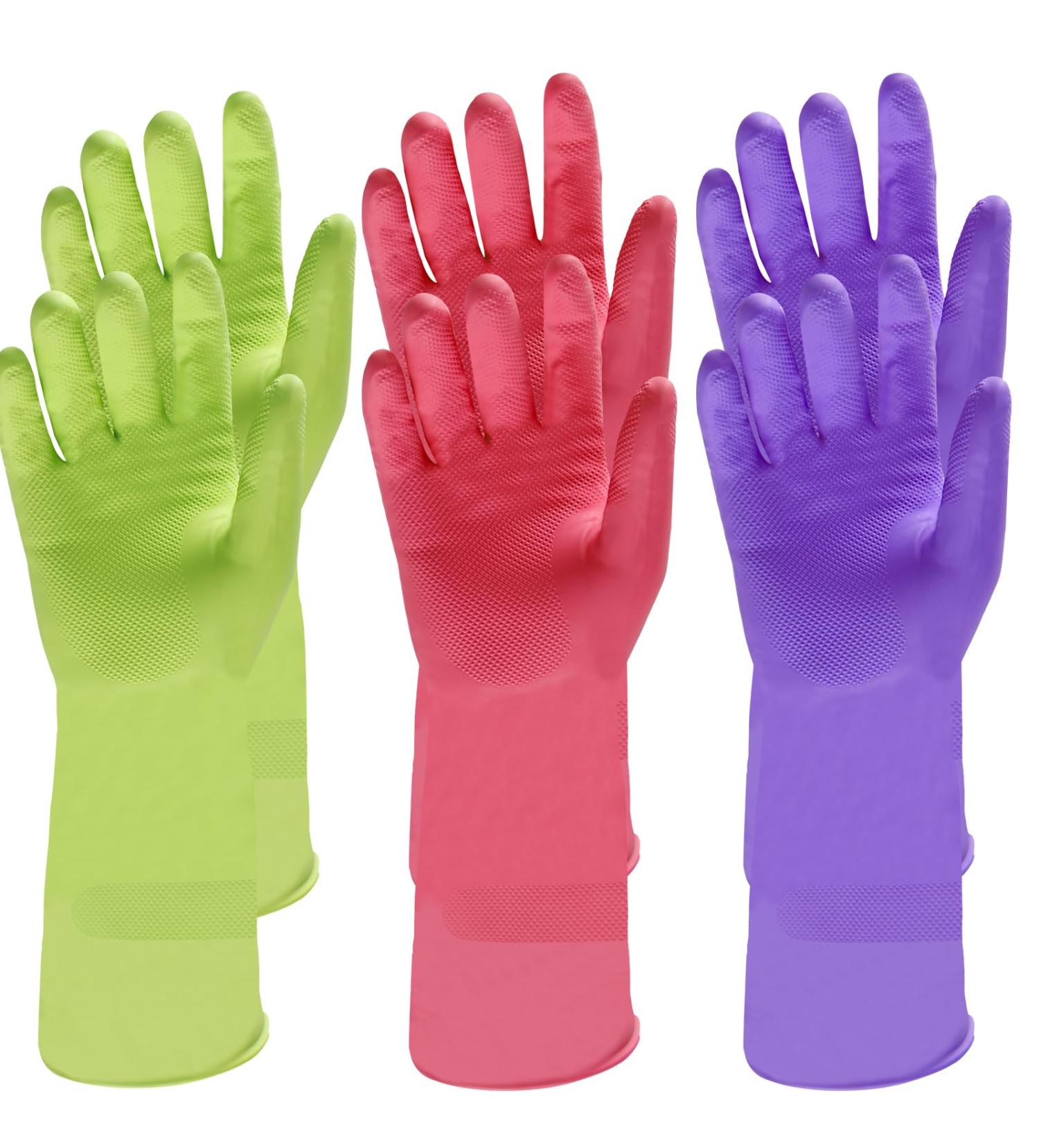 WOTPCRD 3 Pairs Kitchen Dishwashing Gloves Colorful Reusable Kitchen Gloves Anti-Slip Household Cleaning Gloves Rubber Cleaning Gloves Multipurpose Rubber Gloves for Washing Dishes and Cleaning Tasks - Buy Online on GoSupps.com