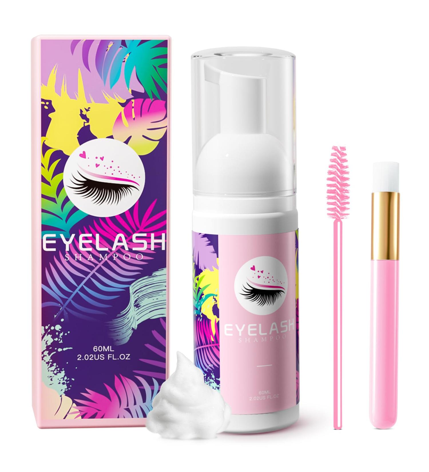 Buy Lash Shampoo for Lash Extensions - 60ml Eyelash Extension Cleanser with Brushes | Non-Irritating Foam | Home & Salon Use - Buy Online on GoSupps.com