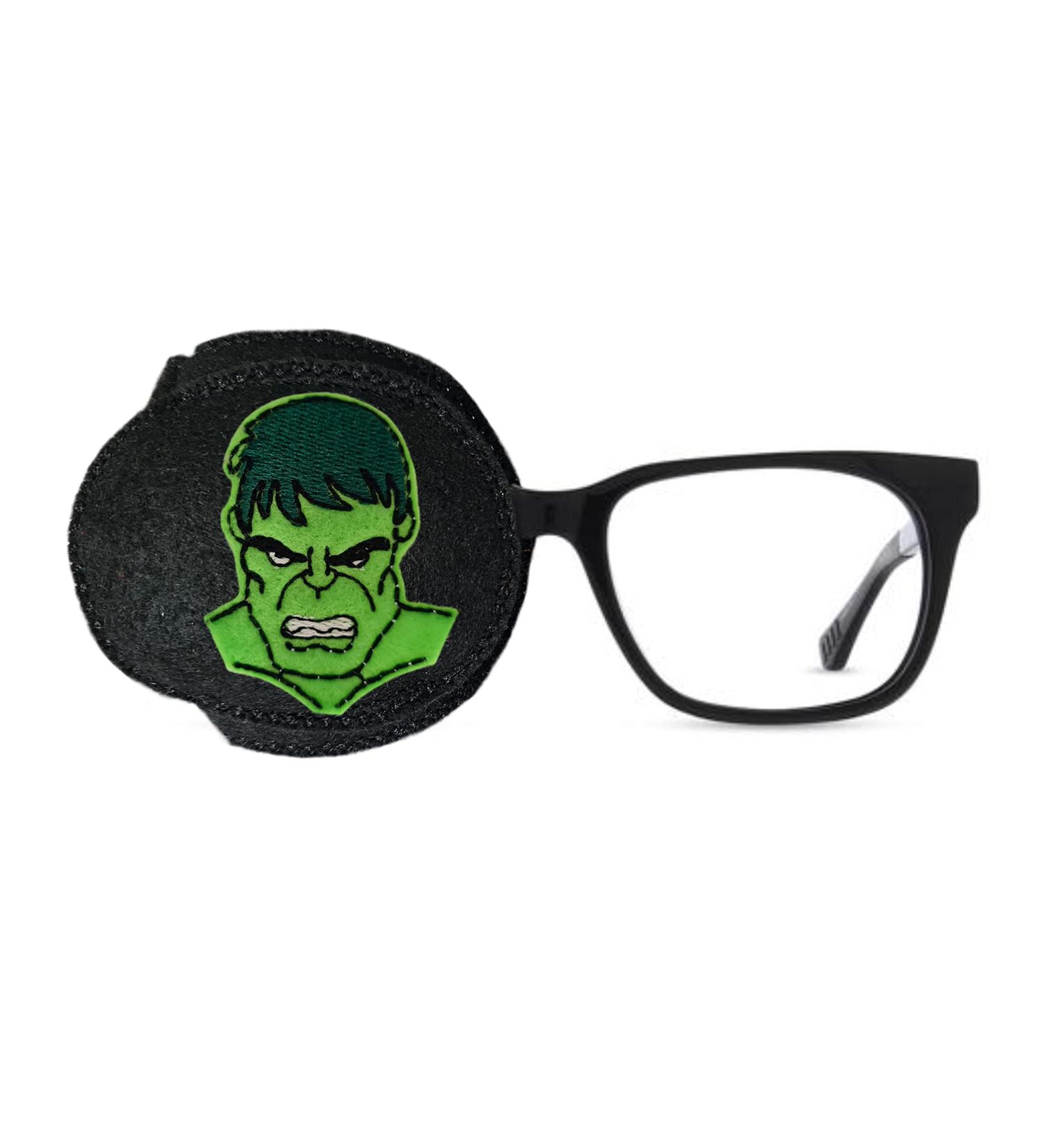 Reusable embroidered orthopedic eye flap for amblyopia lazy eye occlusion therapy treatment hulk black (right eye cover)