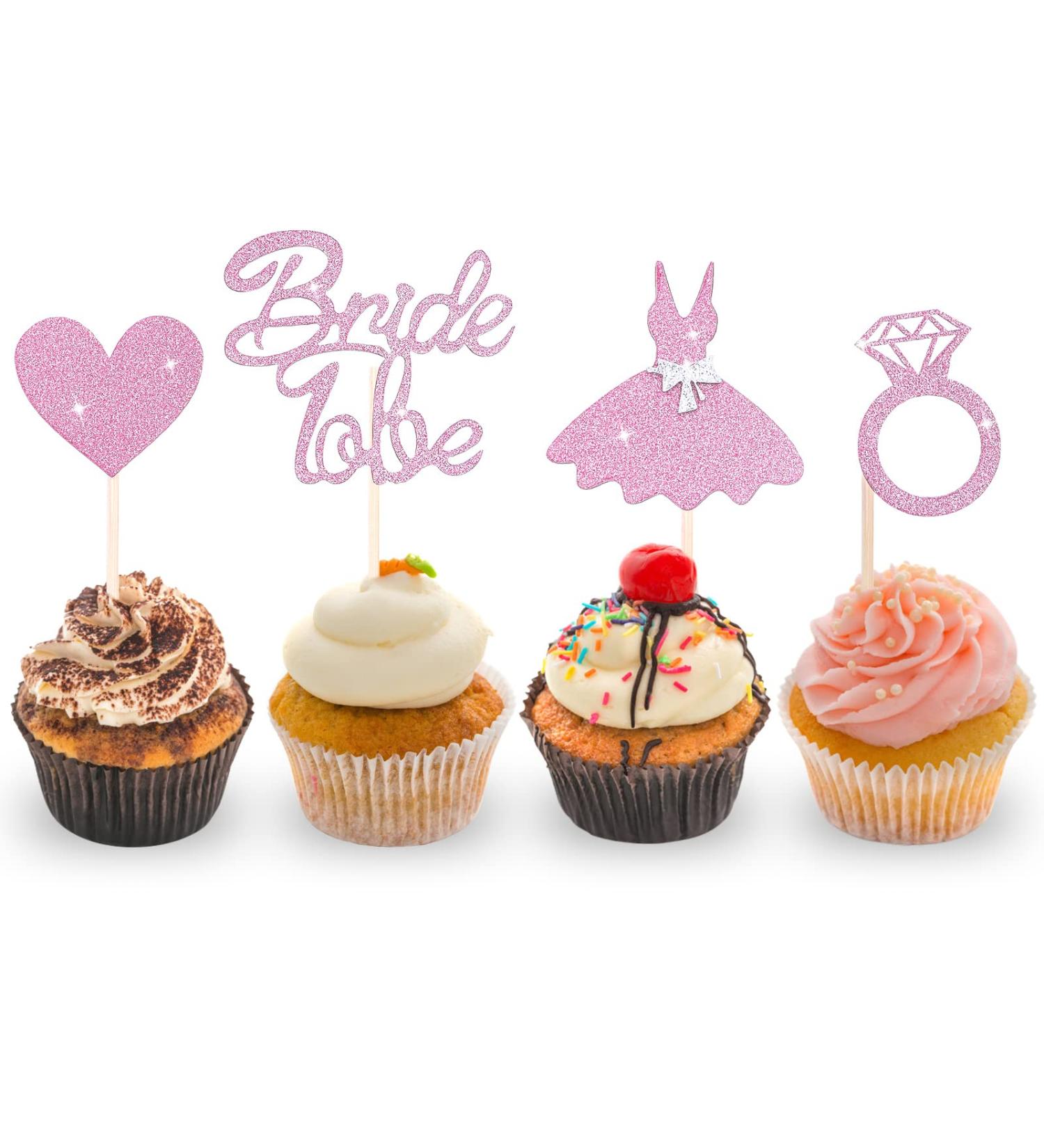 Cobee Ros gold Glitter Bride to Be Cupcake Toppers - 24 Heart Ring Picks for Bridal Shower Engagement & Bachelor Party Cake Decorations - Buy Online on GoSupps.com
