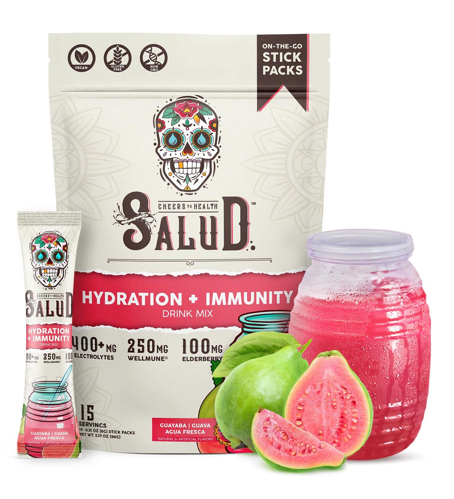 Salud 2-in-1 Hydration Packets & Immunity Electrolytes Powder - Guava Guayaba Agua Fresca Mix Elderberry Vegan Non-GMO Gluten Free 15 Servings - Buy Online on GoSupps.com