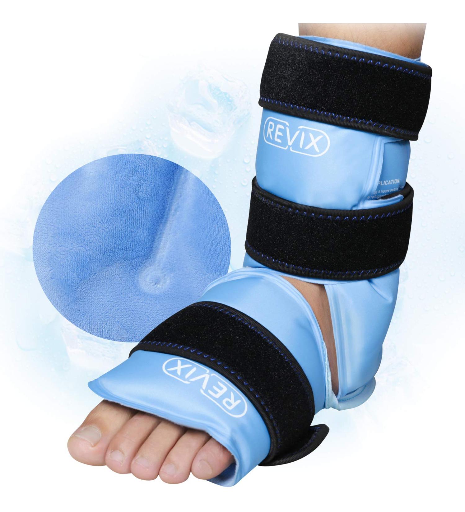 REVIX Ankle Ice Pack Wrap for Foot Pain Relief Reusable Gel Cold Packs for Achilles Tendonitis Plantar Fasciitis Sprains and Heel Injuries Blue