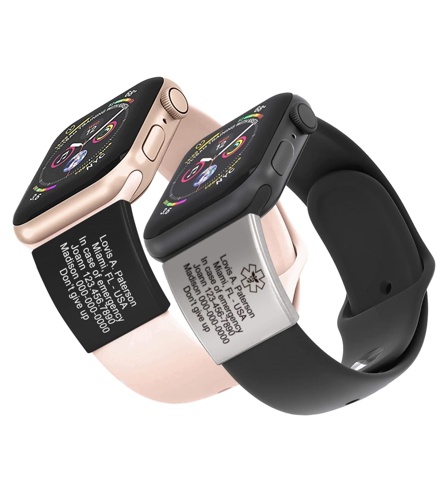 Laser Engraved Alert ID Tag for Apple Watch Band | Safety Plate for Fitness Runners & Sport Smartwatch | Medical ID Tag for Wrist Band - Buy Online on GoSupps.com