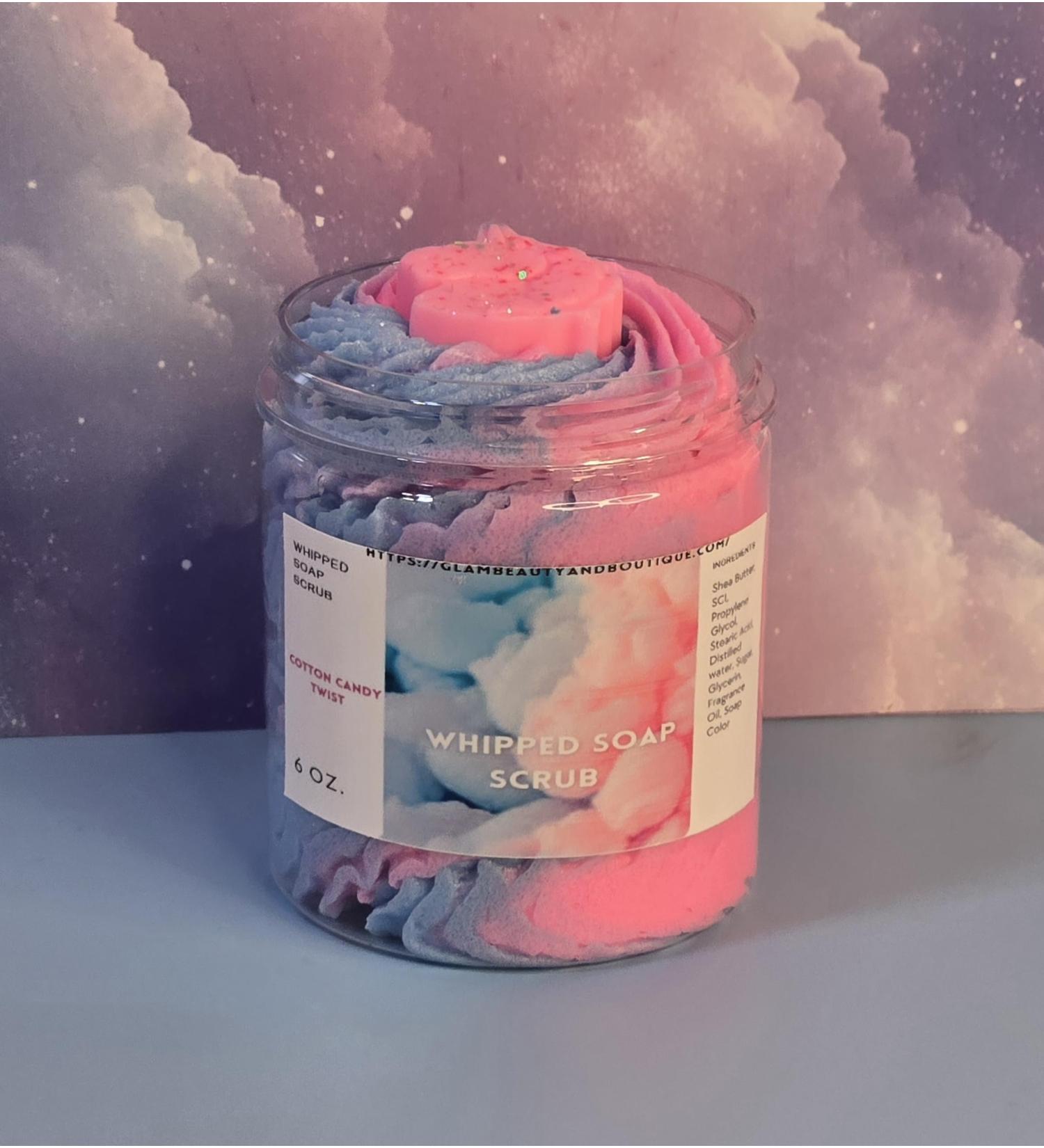 Cotton Candy Whipped Foaming Shea Butter Sugar Scrub. Exfoliating Body Wash & Scrub. All Natural Shea Butter Whipped Soap. Shaving Cream. (8 oz)