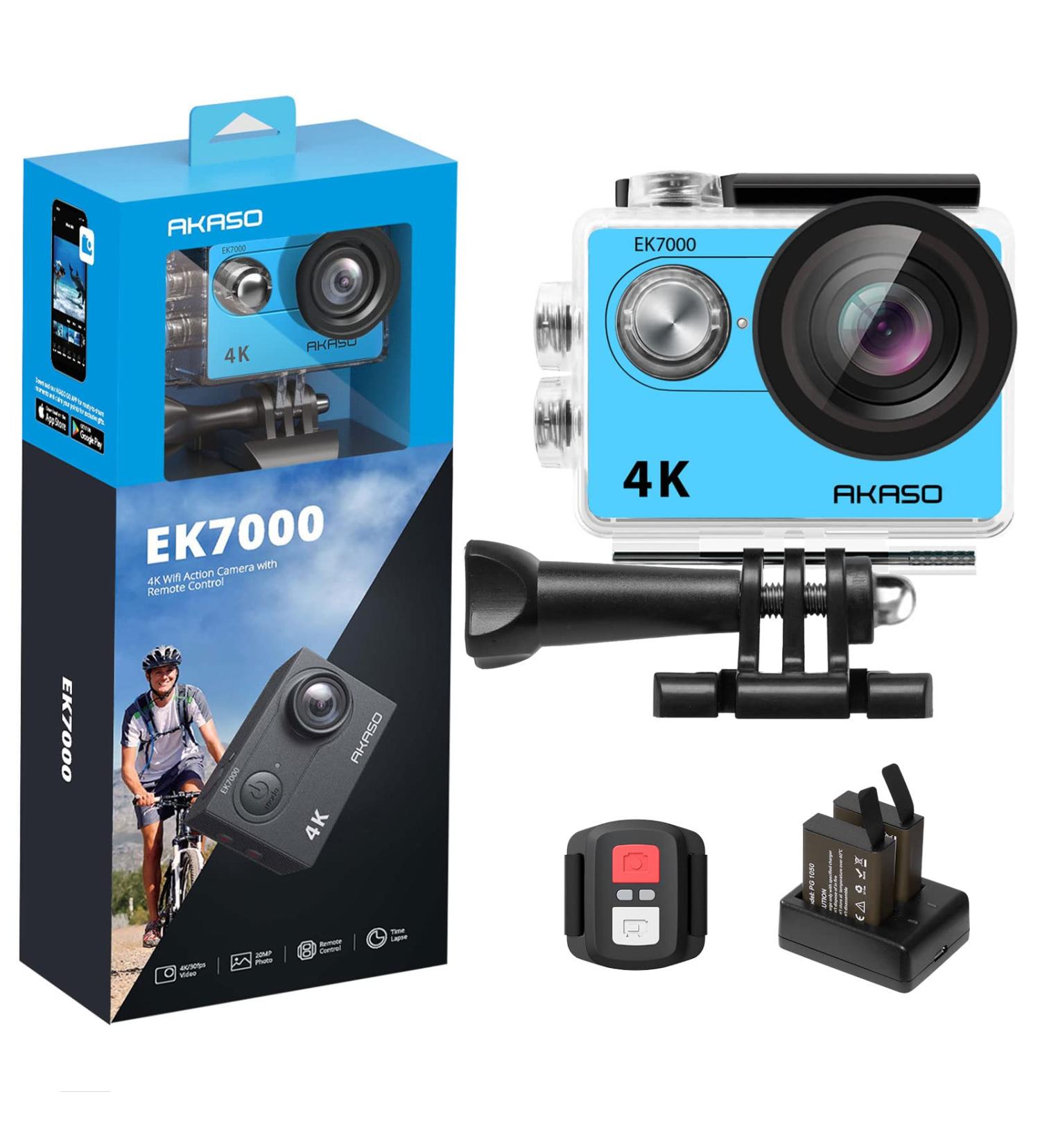 AKASO EK7000 4K30FPS Action Camera - Ultra HD, 170 Wide Angle, 98FT Waterproof - Blue - Buy Online on GoSupps.com