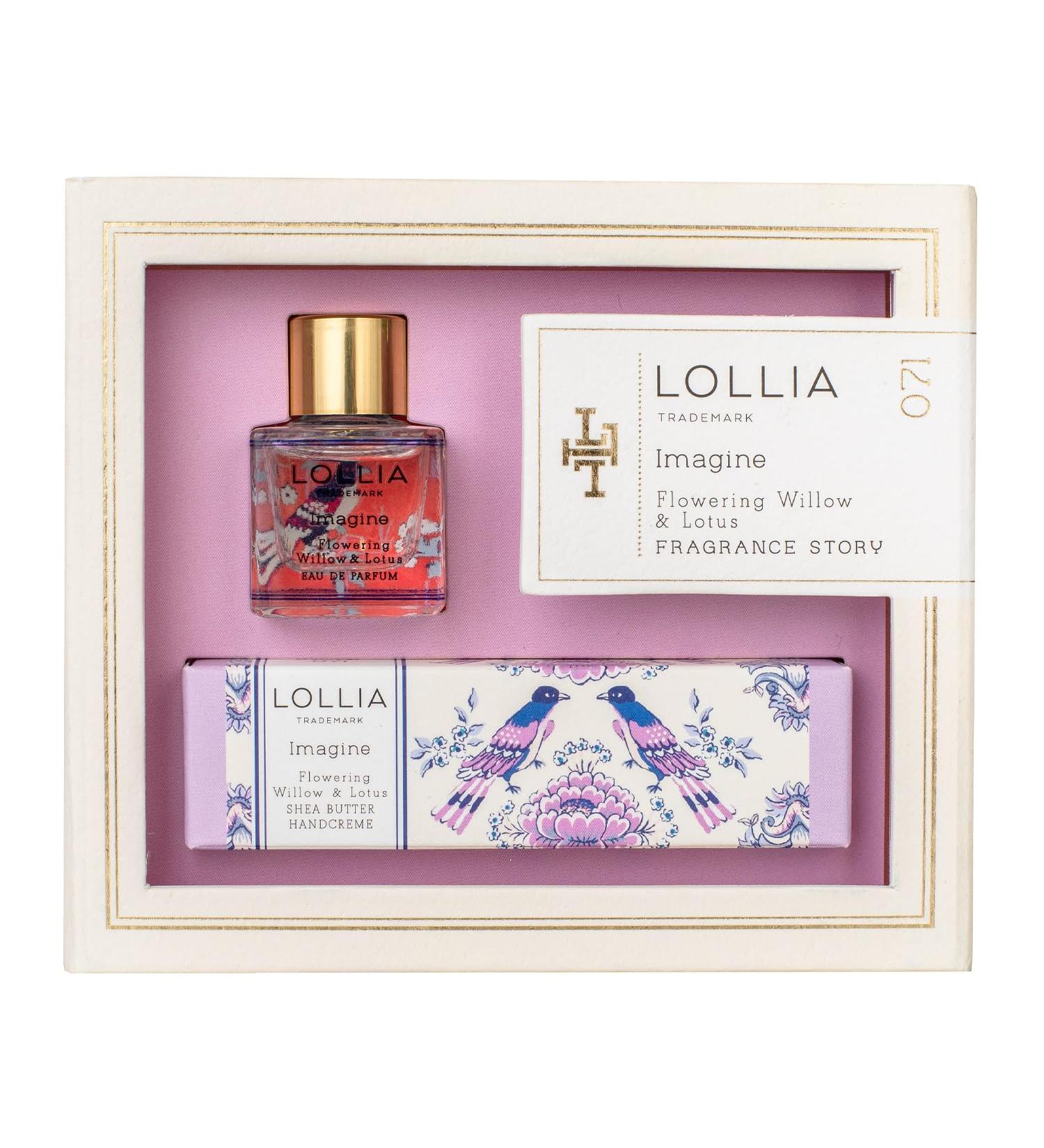 LOLLIA Imagine Fragrance Story Gift Set .16 fl. oz. Eau de Parfum & .33 oz. Petite Treat Handcreme Flowering Willow & Lotus Hand Cream for Women Travel Size Perfume Hand Lotion for Dry Hands - Buy Online on GoSupps.com