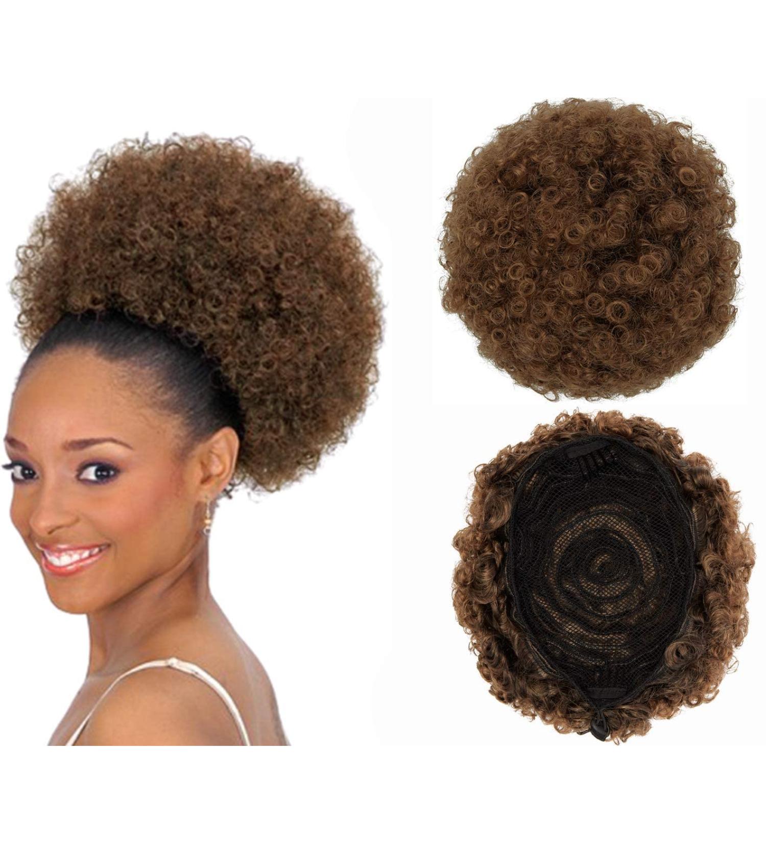 Synthetic Afro Puff Drawstring Ponytail - Short Curly Hair Extension (X-Large, T1B-30#) - 120g - Buy Online on GoSupps.com