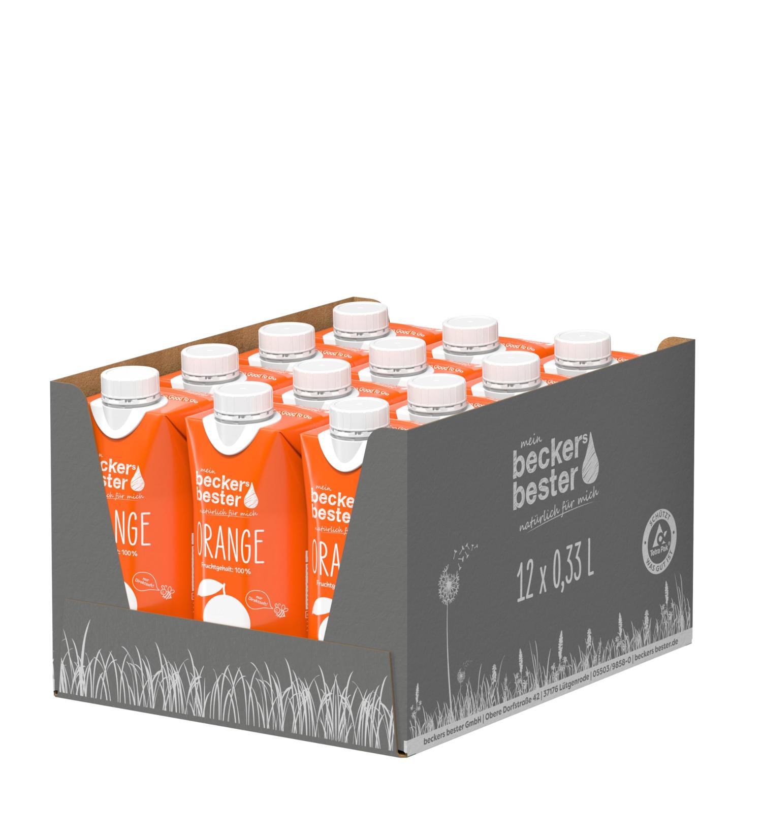 Becker's Best Orange Juice - 12-Pack (100% Natural Vegan CO2-Neutral Lactose-Free) - Premium Direct Juice - 330ml Each - Buy Online on GoSupps.com