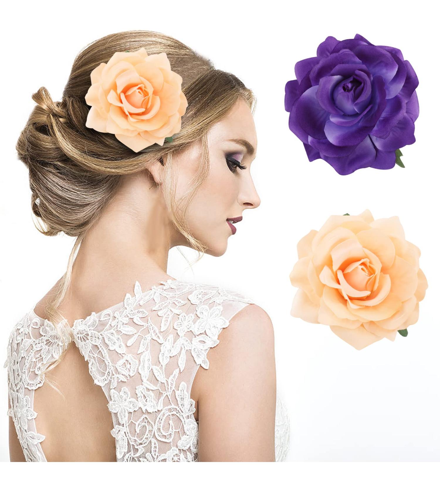 BOOBEE 2 PCs Flower Hair Clip - Bohemian Rose Hair Accessories for Beach Party Prom & Wedding - Stylish Rose Hair Pins & Barrette - Buy Online on GoSupps.com