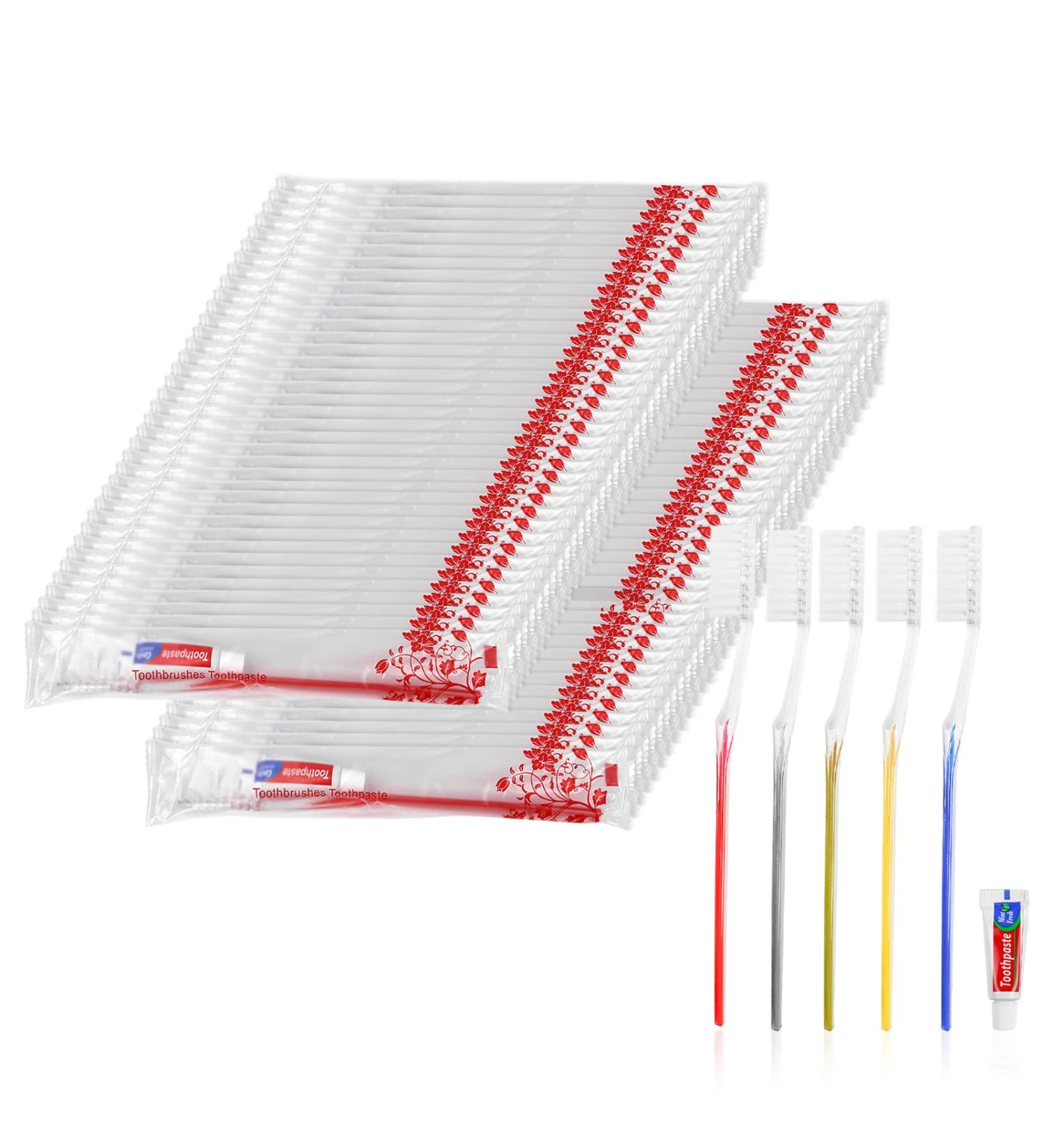 Tedule 30 Pack Disposable Toothbrushes with Toothpaste Set - Individually Packaged for Hotels Camping Nursing Homes & Charities (5 Colors) - Buy Online on GoSupps.com