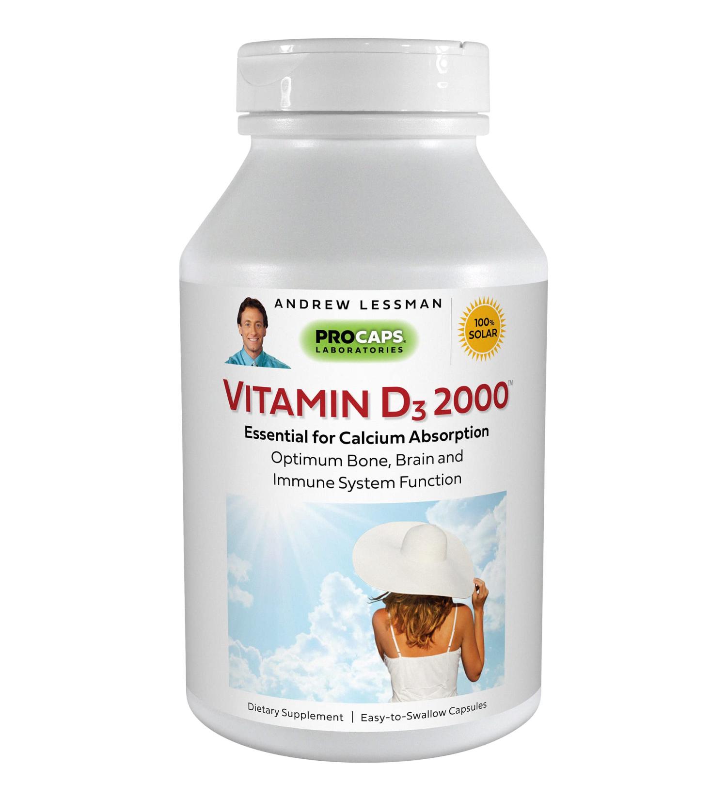 ANDREW LESSMAN Vitamin D3 2000 IU 180 Capsules - High Potency for Calcium Absorption, Bone Health, Muscle Function & Immune System - Easy to Swallow, 180 Count - Buy Online on GoSupps.com
