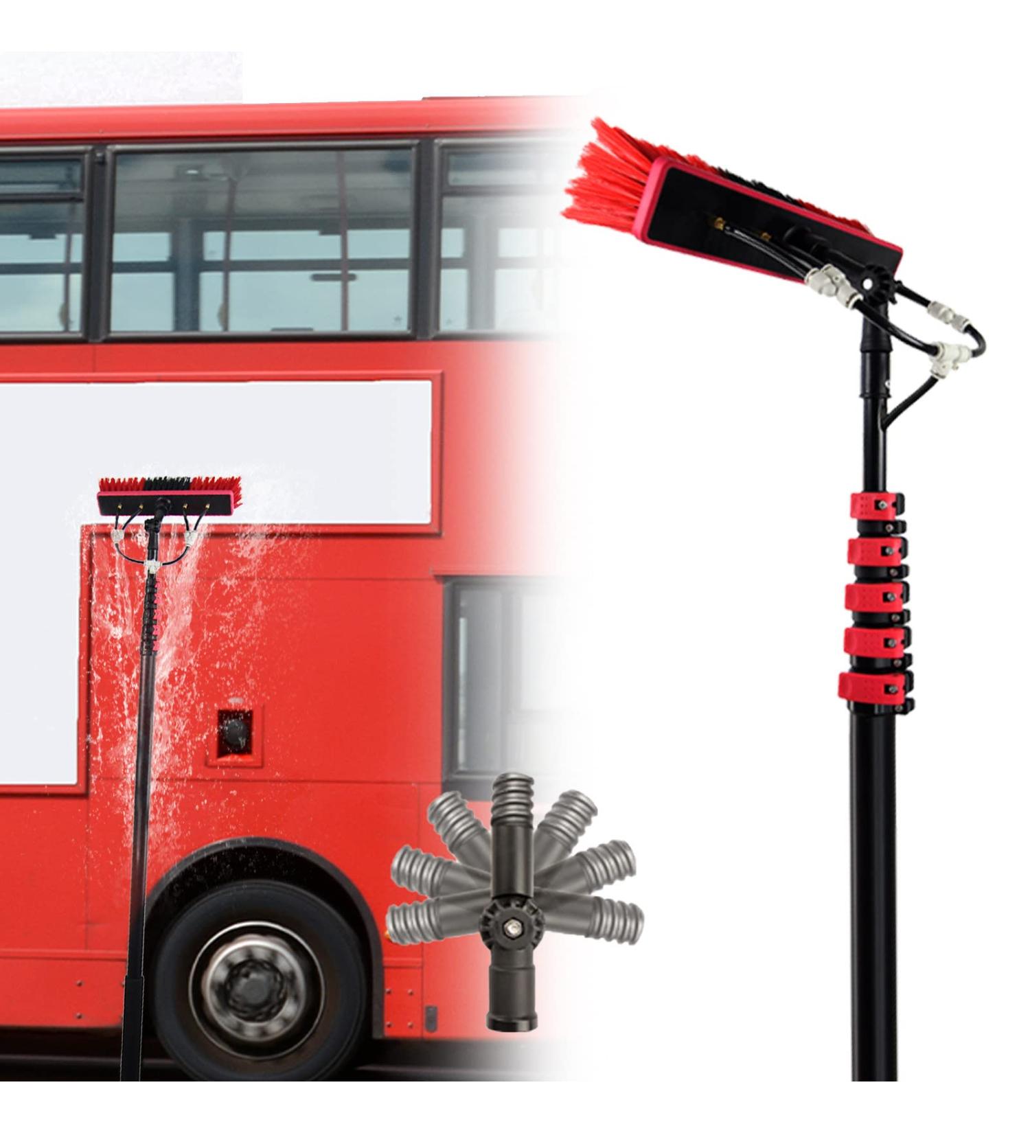 Extendable Cleaning Brush Kit with 8m+12m Water Fed Hose/ 3.6m 10.8m Telescopic Pole/ 35cm Washing Brush Head High Altitude Washing Kit for Cars Trucks 36FT/10.8M - Buy Online on GoSupps.com