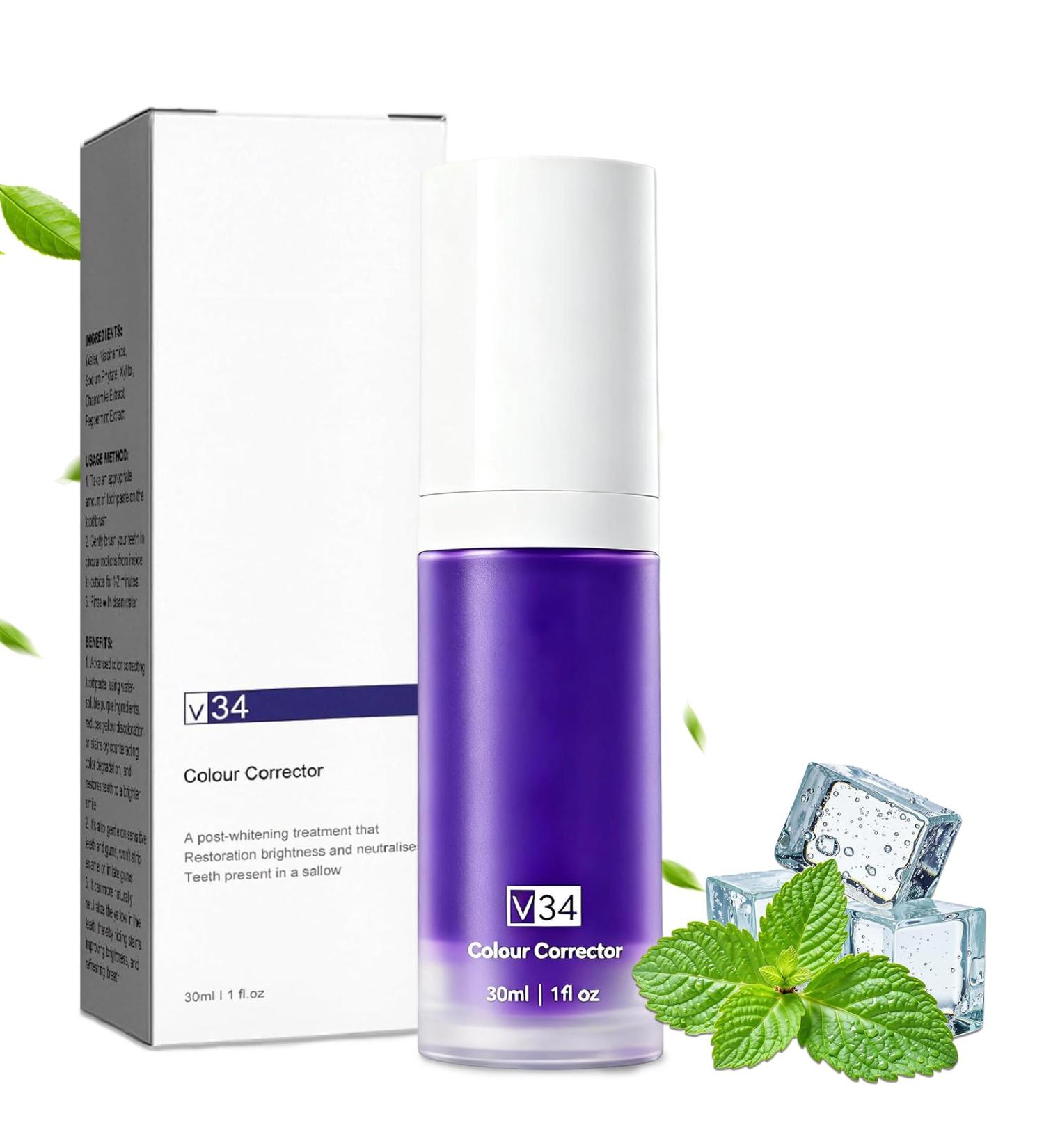 Bodiiwuliu 1 x 30ml bottle of V34 whitening purple toothpaste purple toothpaste to remove dental stains purple whitening toothpaste to remove dental stains fresh breath