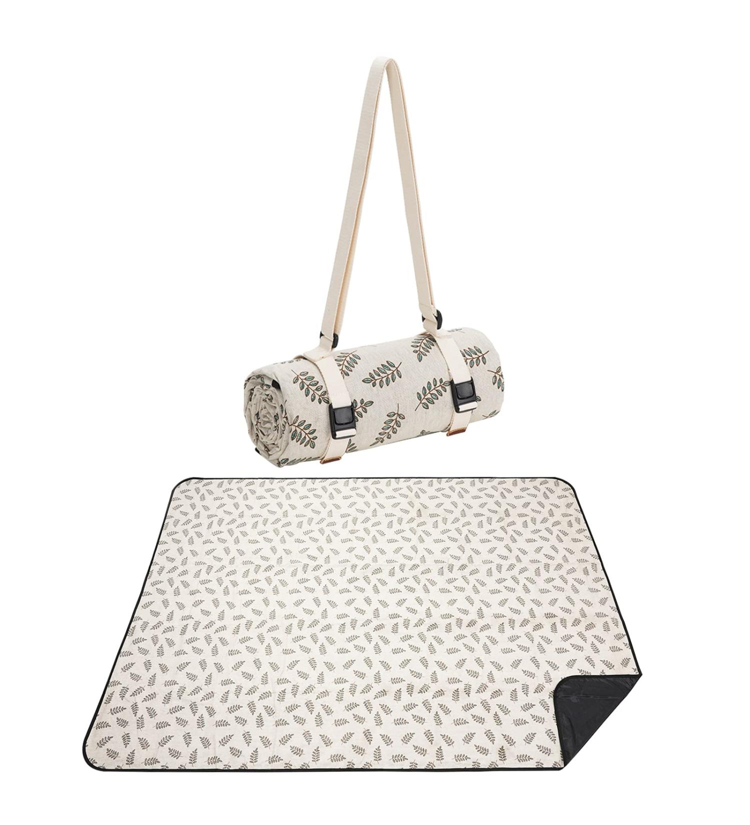 Willow Weave Washable Picnic Blanket | Waterproof Beach Mat | Camping & Emergency Blanket | Sand Free | Shoulder Strap & Waterproof Backing | Leaf Design - Buy Online on GoSupps.com
