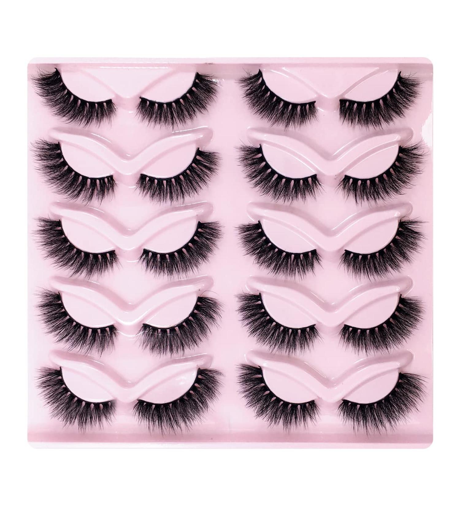 AMSDCN 10 Pairs 3D Faux Mink Wispy Fluffy Curly Fake Eyelashes - Natural Look (LY04) - Buy Online on GoSupps.com