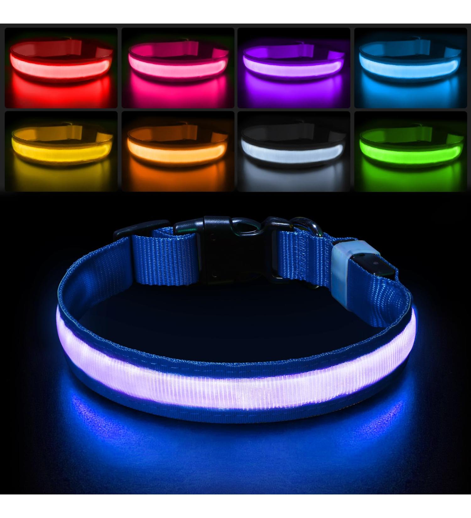 LED Luminous Dog Collar - Waterproof 7 Color Change Adjustable Light for Night Safety - Fits Small Medium Large Dogs (Blue 48-60cm) - Buy Online on GoSupps.com