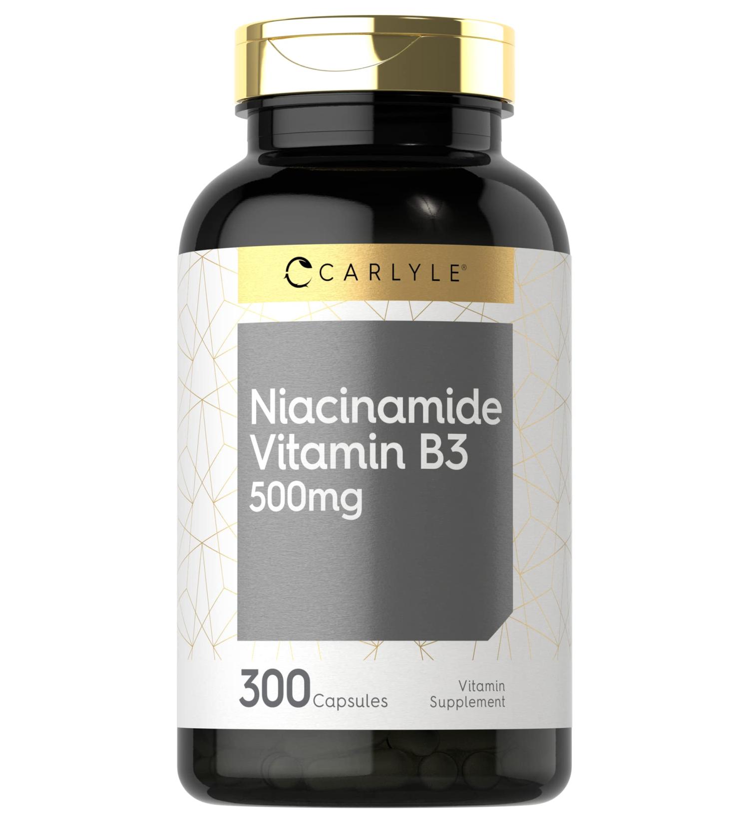 Niacinamide Vitamin B3 500mg 300 Capsules Non-GMO Gluten Free by Carlyle - Buy Online on GoSupps.com