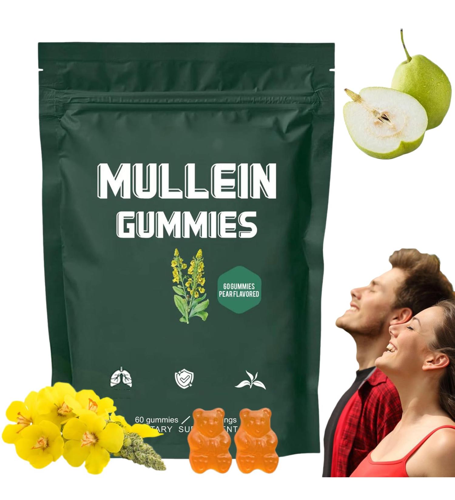Mullein Gummies Mullein Gummies for Lungs Mullein Leaf Extract Mullein Leaf Herb Extract Lung Health and Sinus Relief (60pcs/1bag) - Buy Online on GoSupps.com