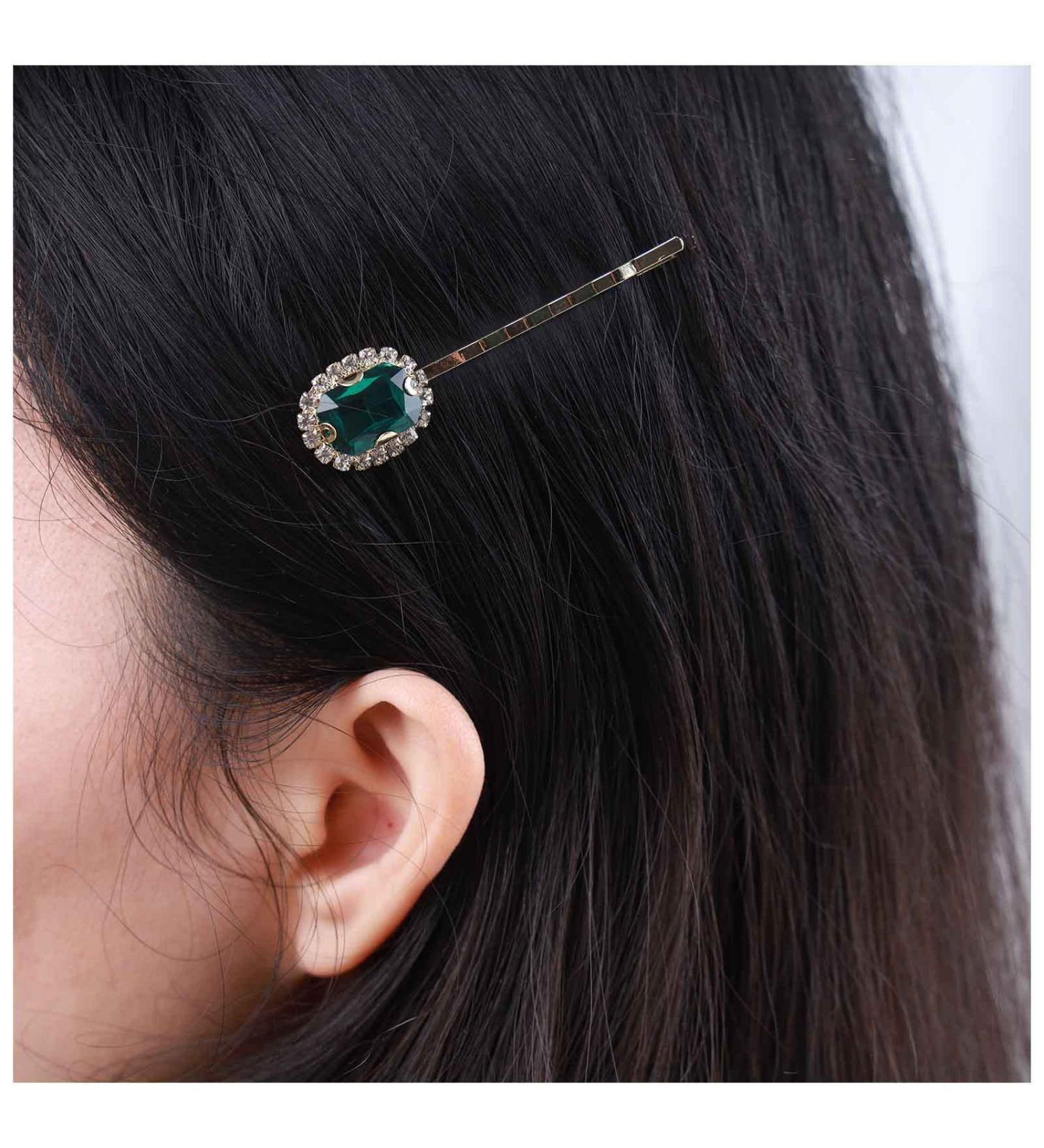 Inilbran Vintage Emerald Crystal Hair Clips Emerald Rhinestone Hair Pins Barrettes Green Crystal Hairpin Barrette Shiny Cz Hair Pins Hairclip Decorative Bobby Pins Crystal Wedding Hairclip(Dark Green) - Buy Online on GoSupps.com
