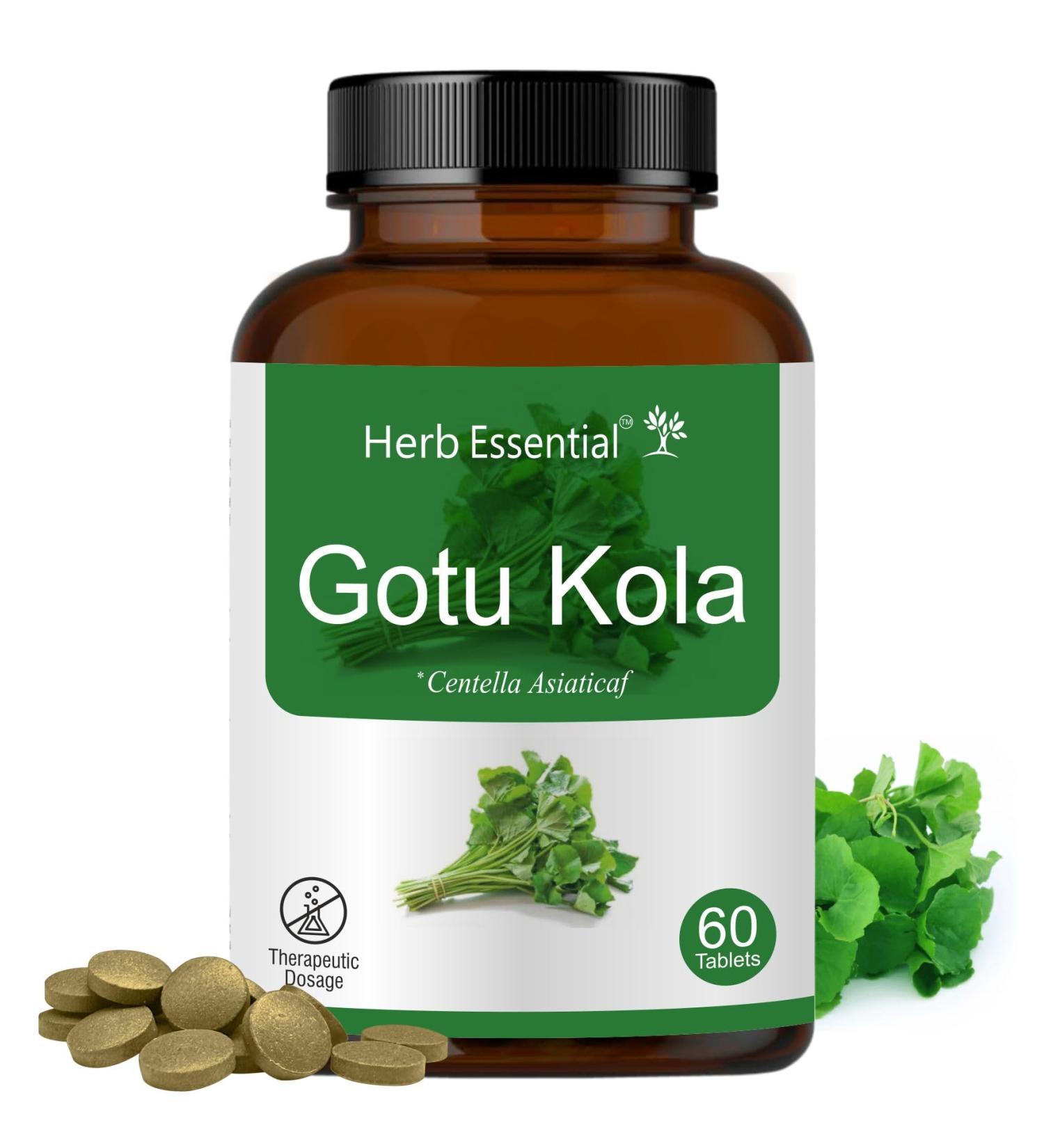 Herb Essential Organic Gotu Kola (Centella Asiatica) 500mg Vegetarian 60 Tablets Gluten Free Supplement with No Added Colors Flavors and Preservatives - Buy Online on GoSupps.com