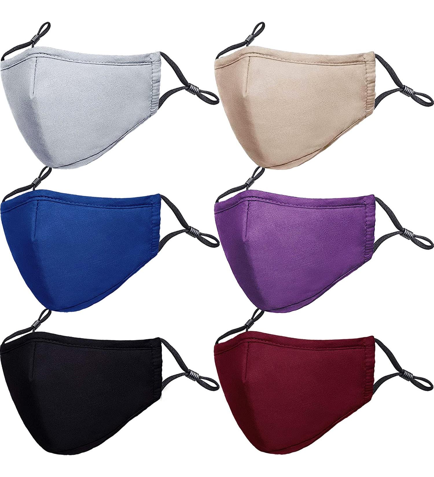 PAGE ONE Reusable Cloth Face Masks - Adjustable & Breathable Cotton - 6PC Black Navy Gray Wine Red Purple Khaki - for Women Men - Buy Online on GoSupps.com