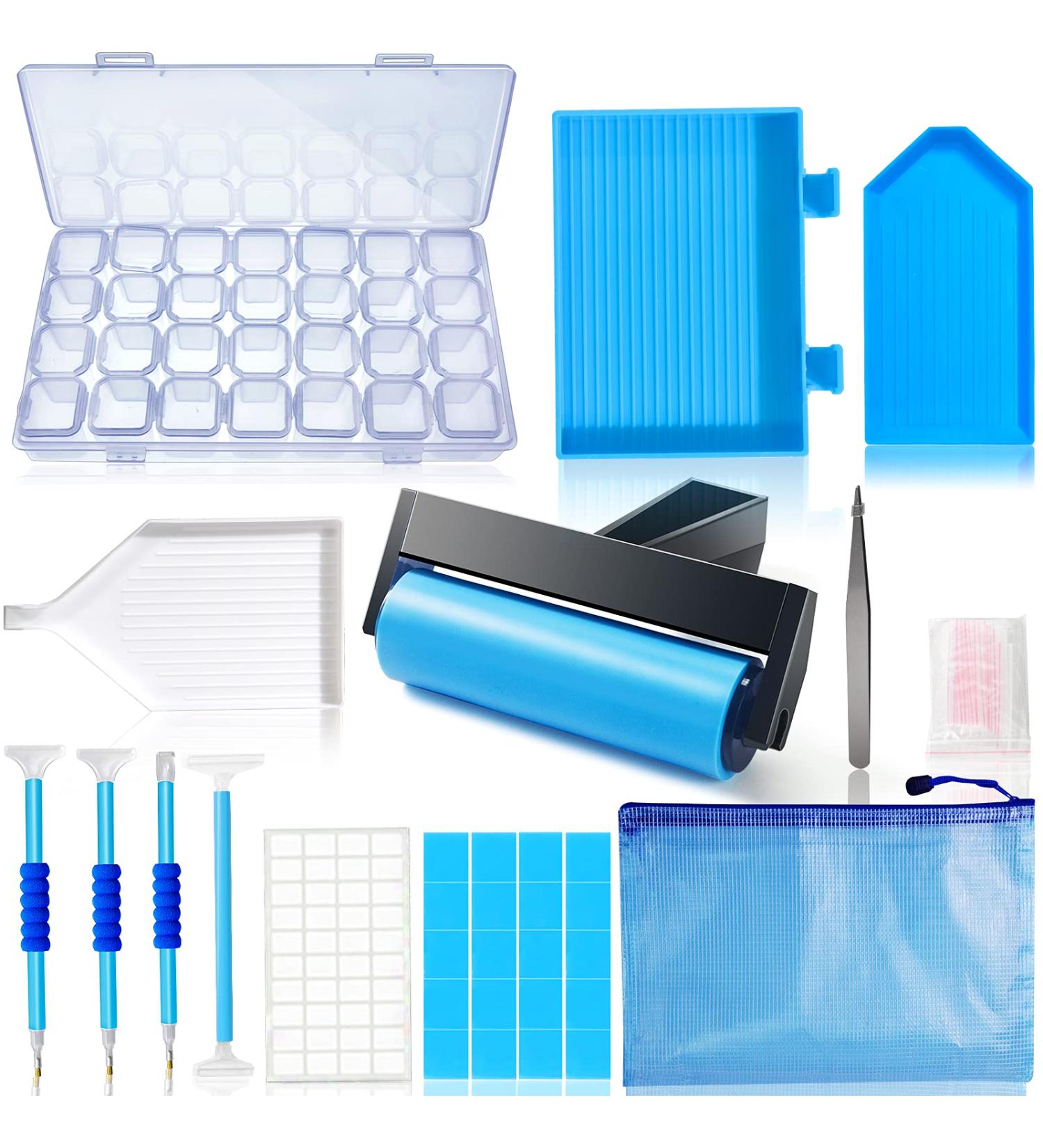 Hulameda 56pcs 5D Diamond Painting Tools Set with 28 Grids Box and Roller - Blue | Diamond Painting Accessories for Kids and Adults - Buy Online on GoSupps.com