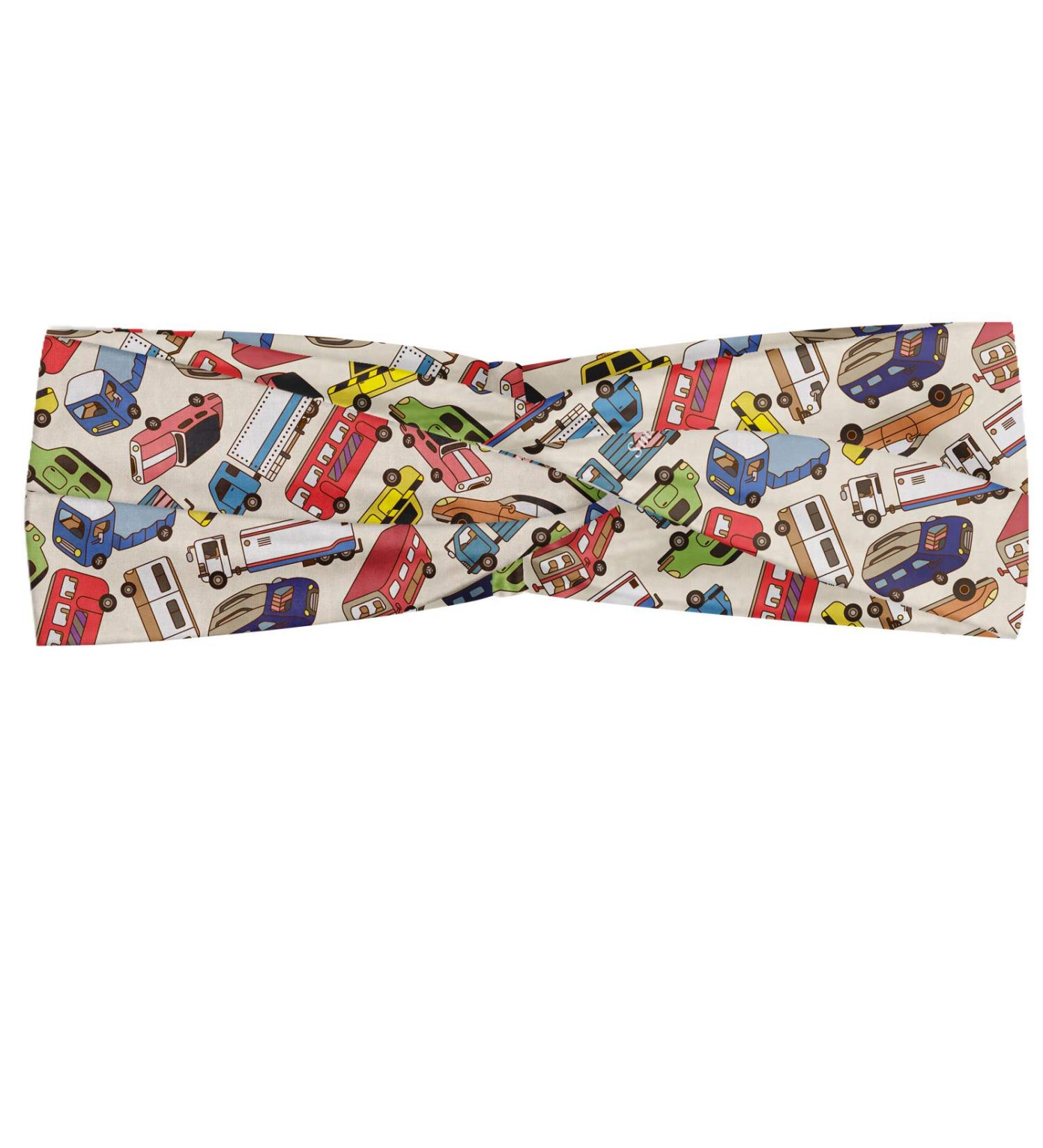 ABAKUHAUS Cars Headband Transport and Logistics Theme with Lorry Cargo Truck Muscle Car and Taxi Boy Toys Elastic and Soft Women's Bandana for Sports and Everyday Use Multicolor