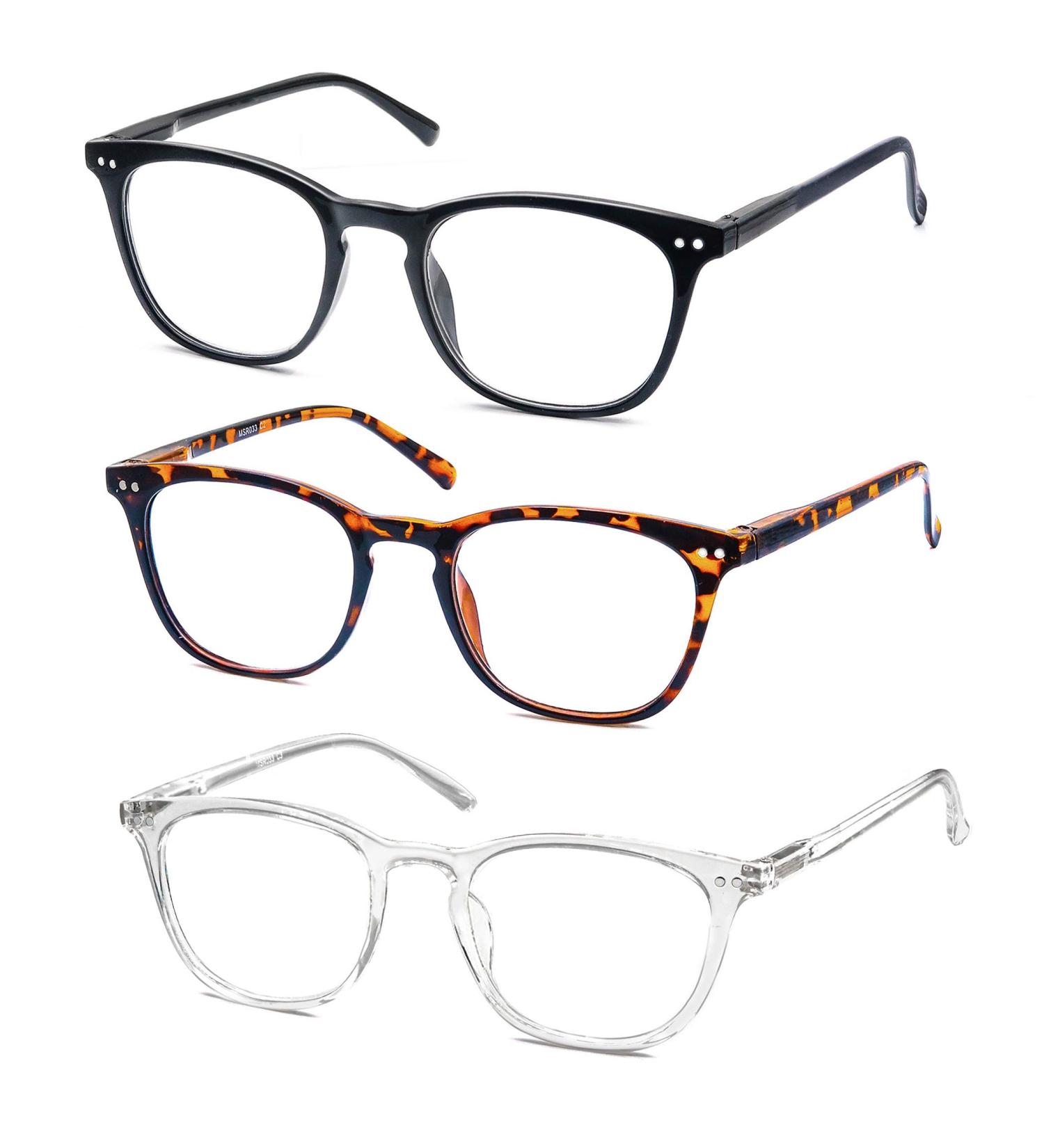 Stylish Reading Glasses for Women & Men - 3 Pack Lightweight Frames | Black Tortoise Clear - 1.0x Magnification - Buy Online on GoSupps.com