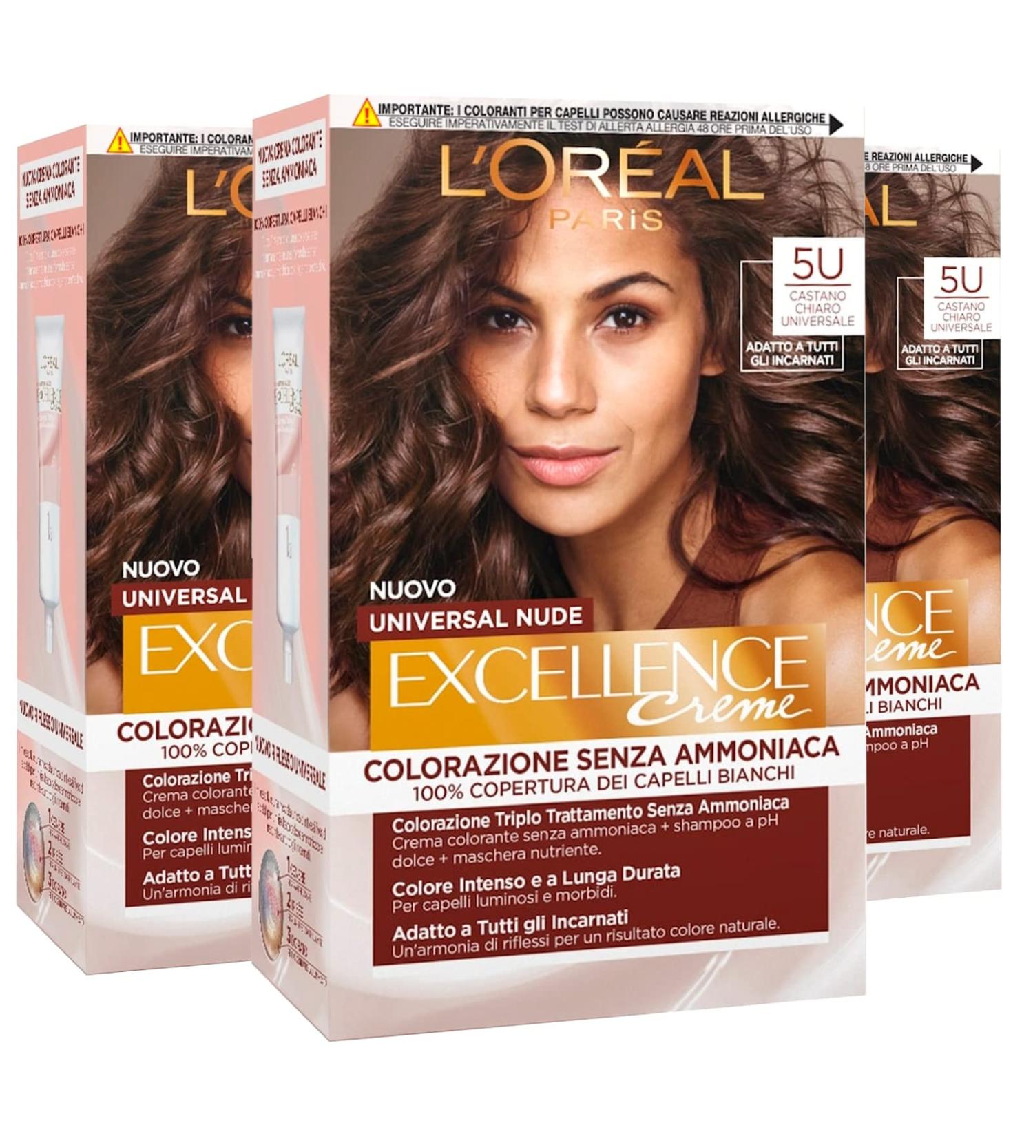 3 x L'Or al Paris Excellence Cream Permanent Hair Color - Universal Nude Light Brown 5U | Triple Treatment Formula - Buy Online on GoSupps.com