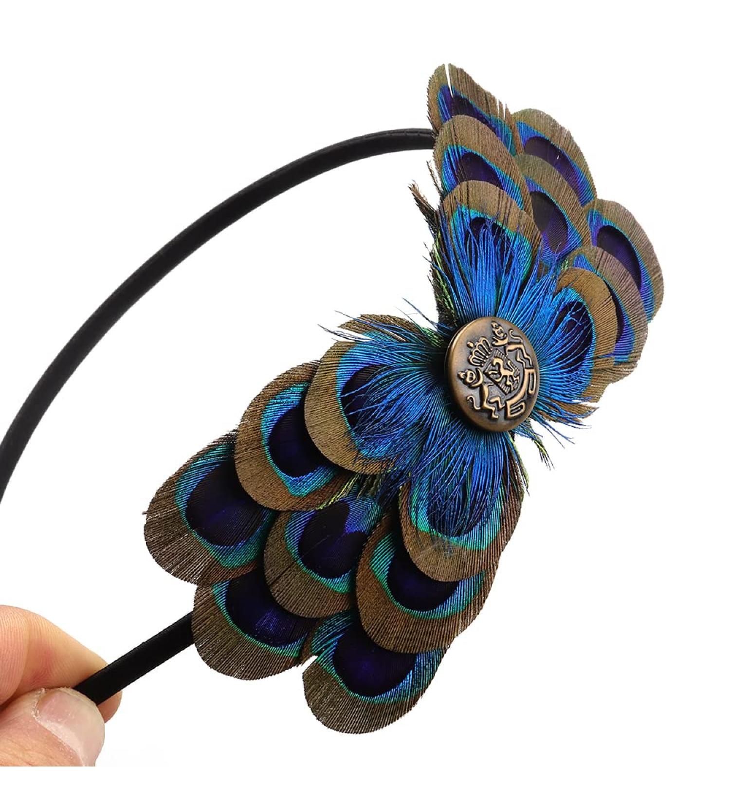 Natural Peacock Feather Fascinator Wedding Hair Clip Blue - Buy Online on GoSupps.com